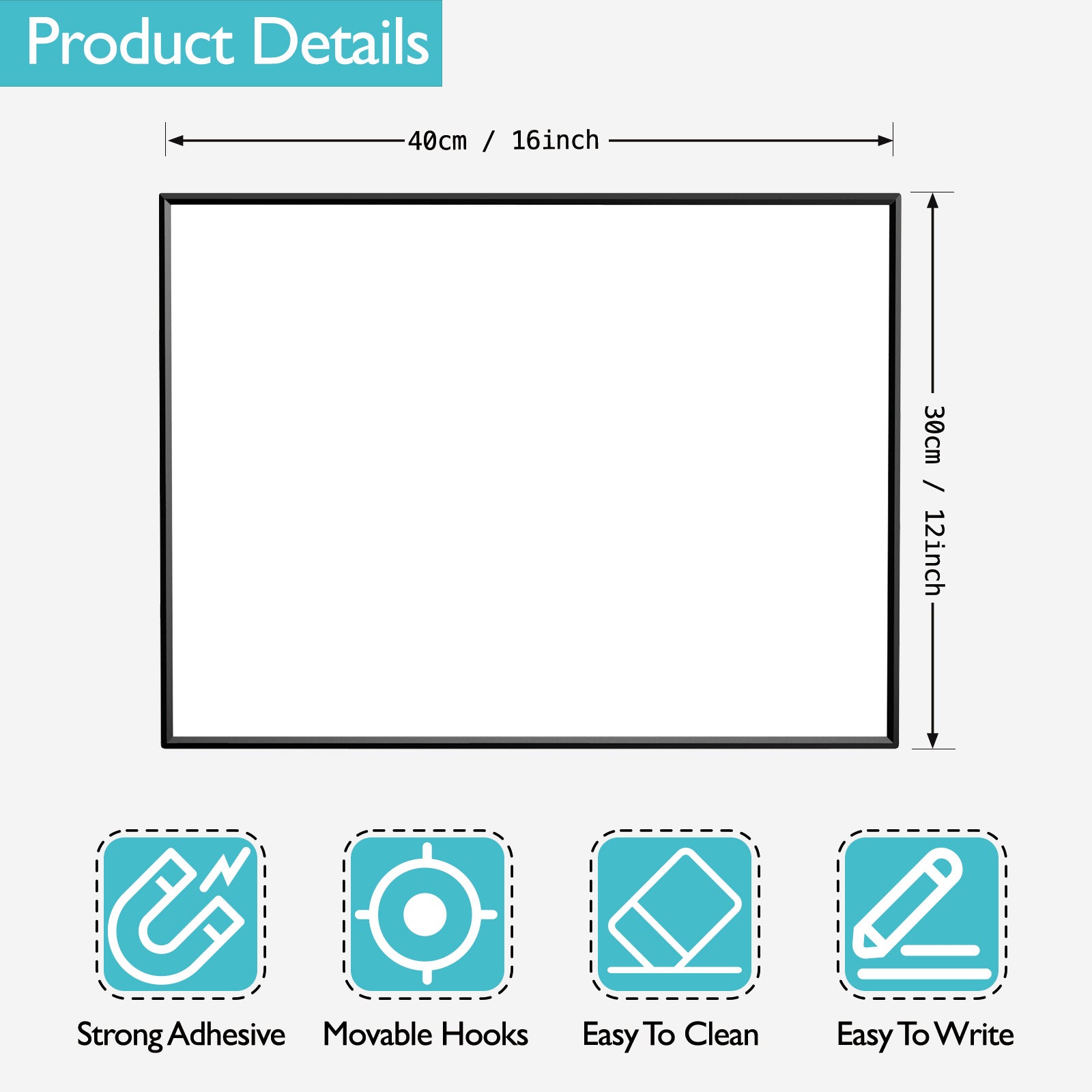 BOSFINO Double-Sided Magnetic Dry Erase Board with a Handle, Black Aluminum Framed Whiteboard, Portable whiteboard for to Do List, Drawing, School, Home, Office (30cm x 40cm, Black)