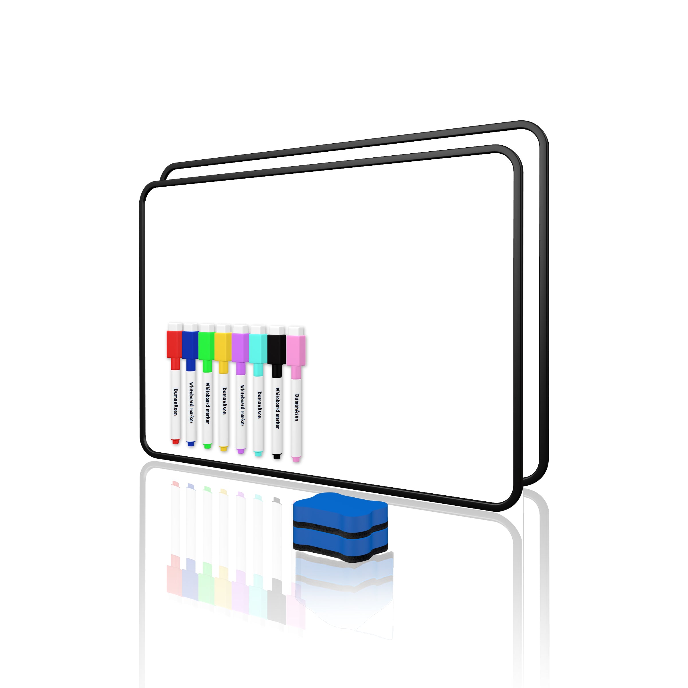 Dry Erase Whiteboard, BOSFINO Double Sided White Board with Dry Erase Pens and Eraser, Lapboard for Children (12x8inch(30x21cm), Black 2 Pack)