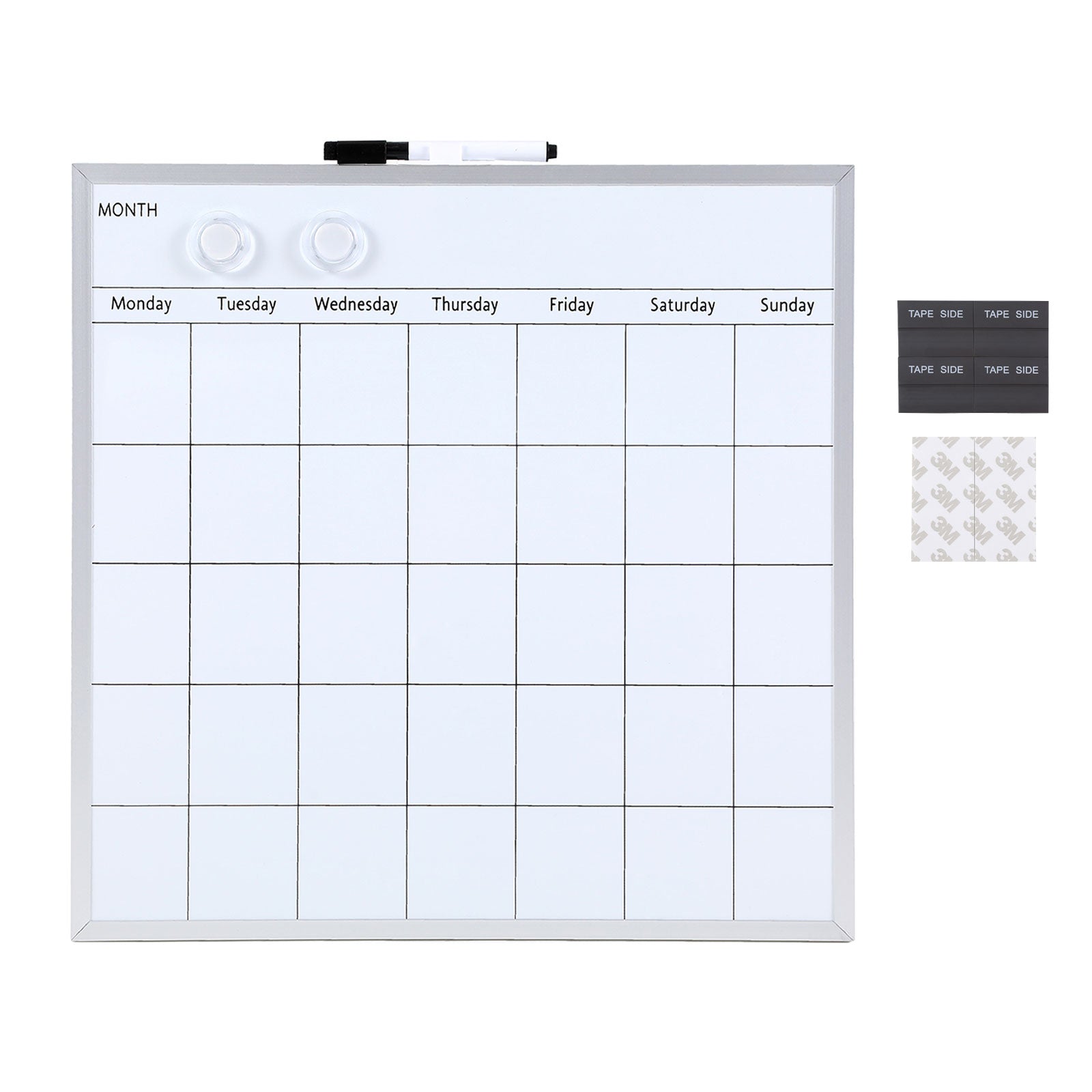 Monthly Calendar Board, Dry Erase Whiteboard, Magnetic Hanging Whiteboard, Portable White Board,Suitable for Home, School,Office, Aluminum Frame(15"x15" inch)