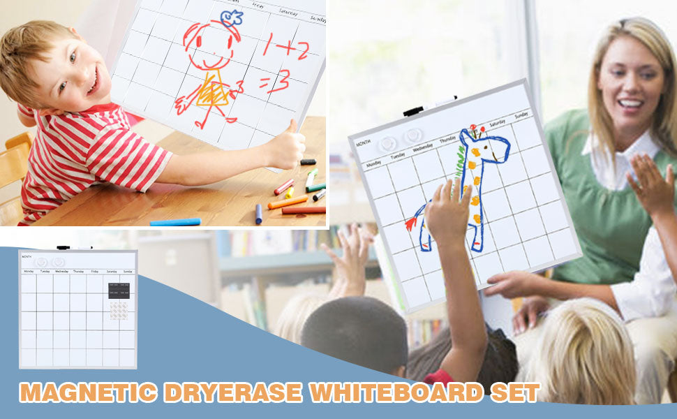 Monthly Calendar Board, Dry Erase Whiteboard, Magnetic Hanging Whiteboard, Portable White Board,Suitable for Home, School,Office, Aluminum Frame(15"x15" inch)