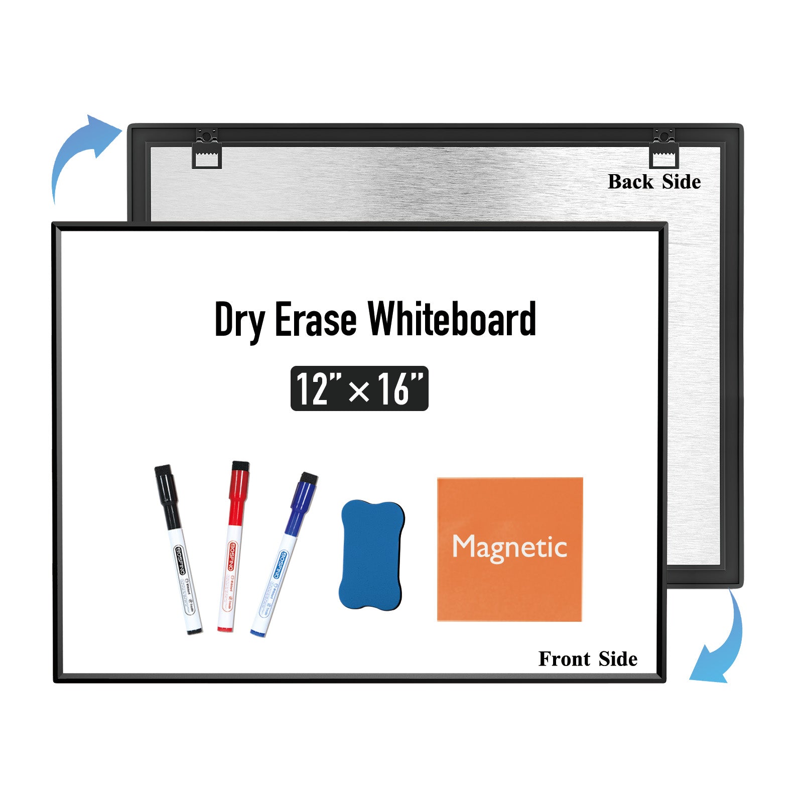 BOSFINO Double-Sided Magnetic Dry Erase Board with a Handle, Black Aluminum Framed Whiteboard, Portable whiteboard for to Do List, Drawing, School, Home, Office (30cm x 40cm, Black)