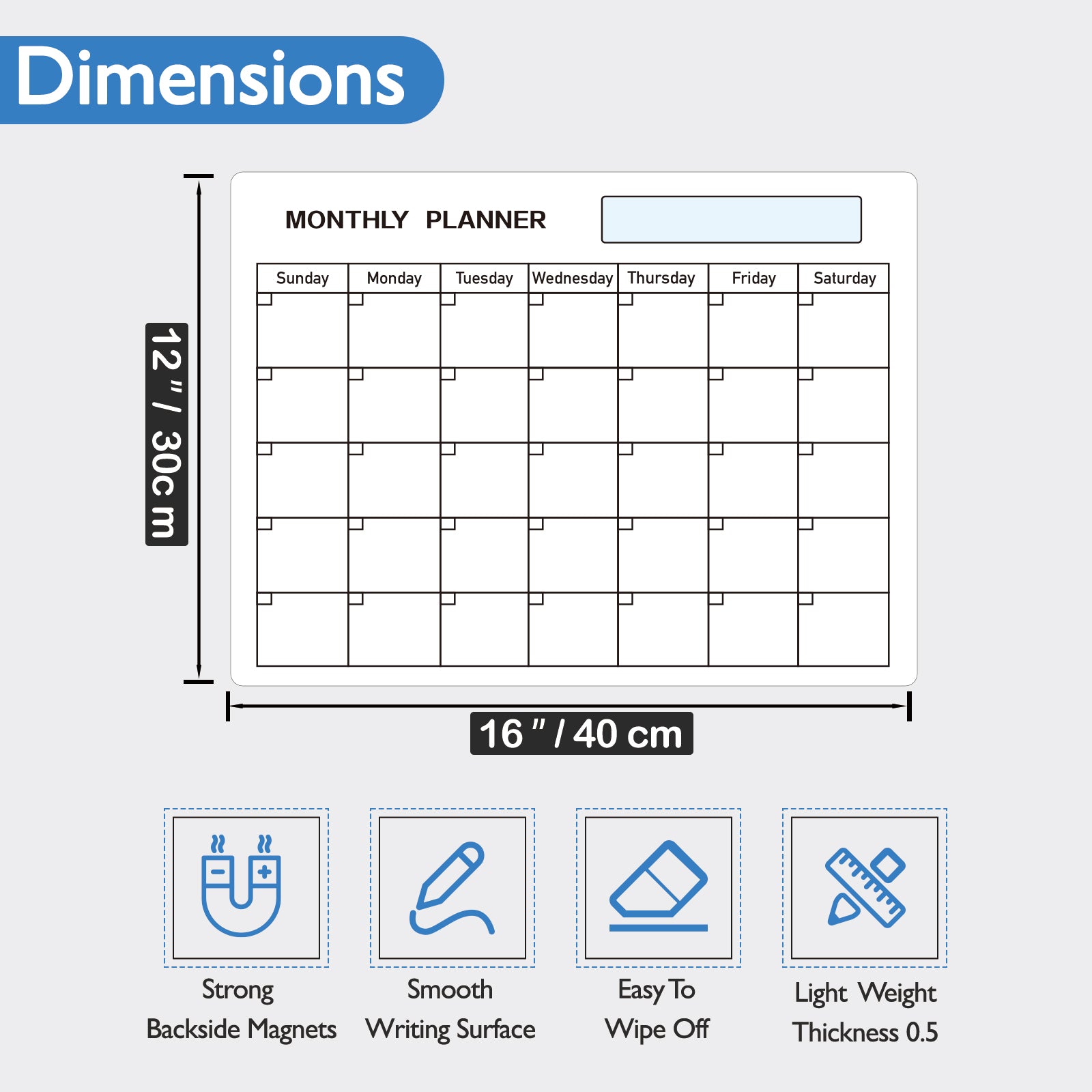 Fridge Calendar Magnetic Dry Erase Calendar Whiteboard Calendar, Meal Planner for Refrigerator,16 x 12 Inches (Monthly Planner)