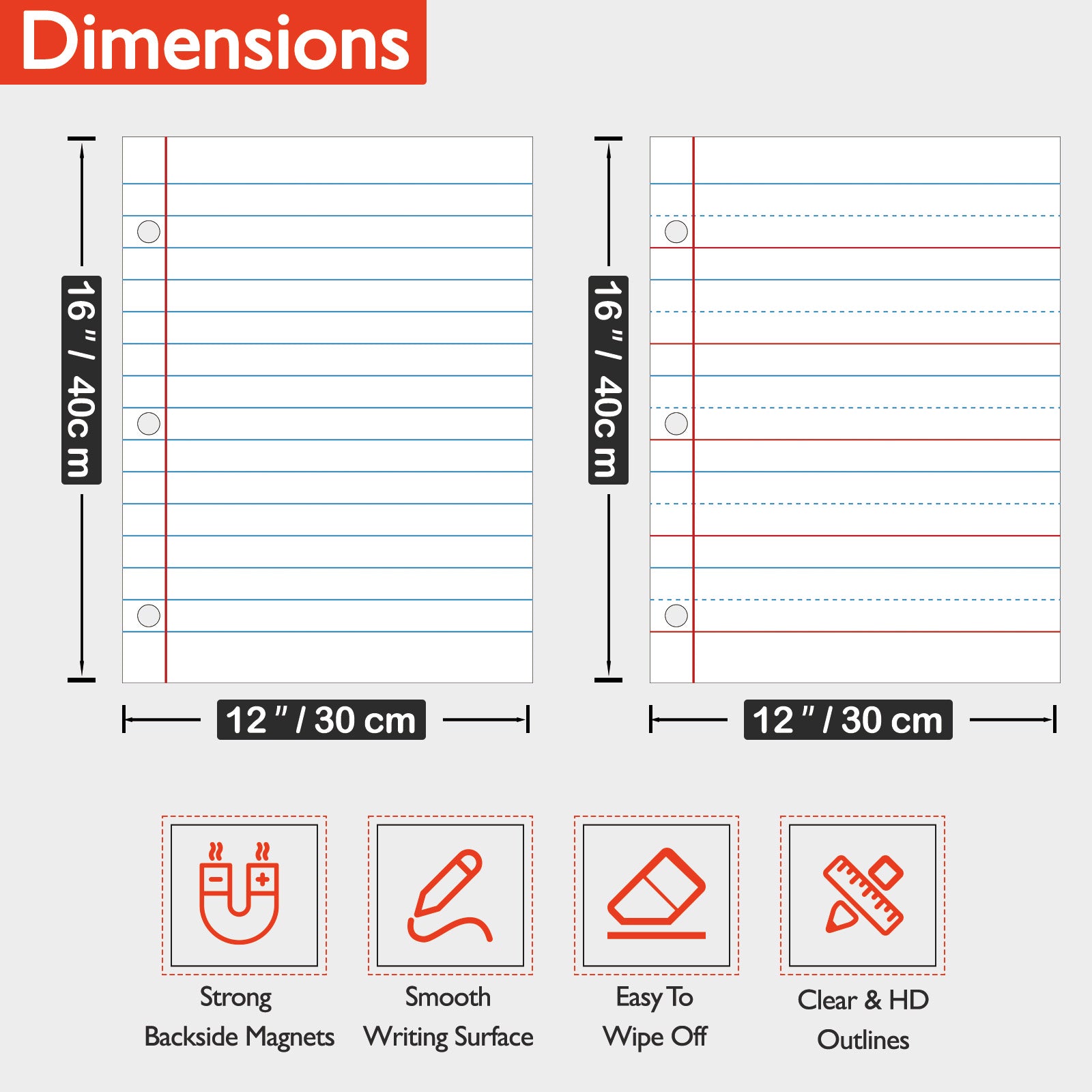 2 Pack Dry Erase Whiteboard for Fridge, Magnetic Lined Whiteboard Sheet for Refrigerator, Meal Planner/Grocery List/Teaching Assignments for Home, Kitchen 40cm x 30cm (Lined 2 Pack)