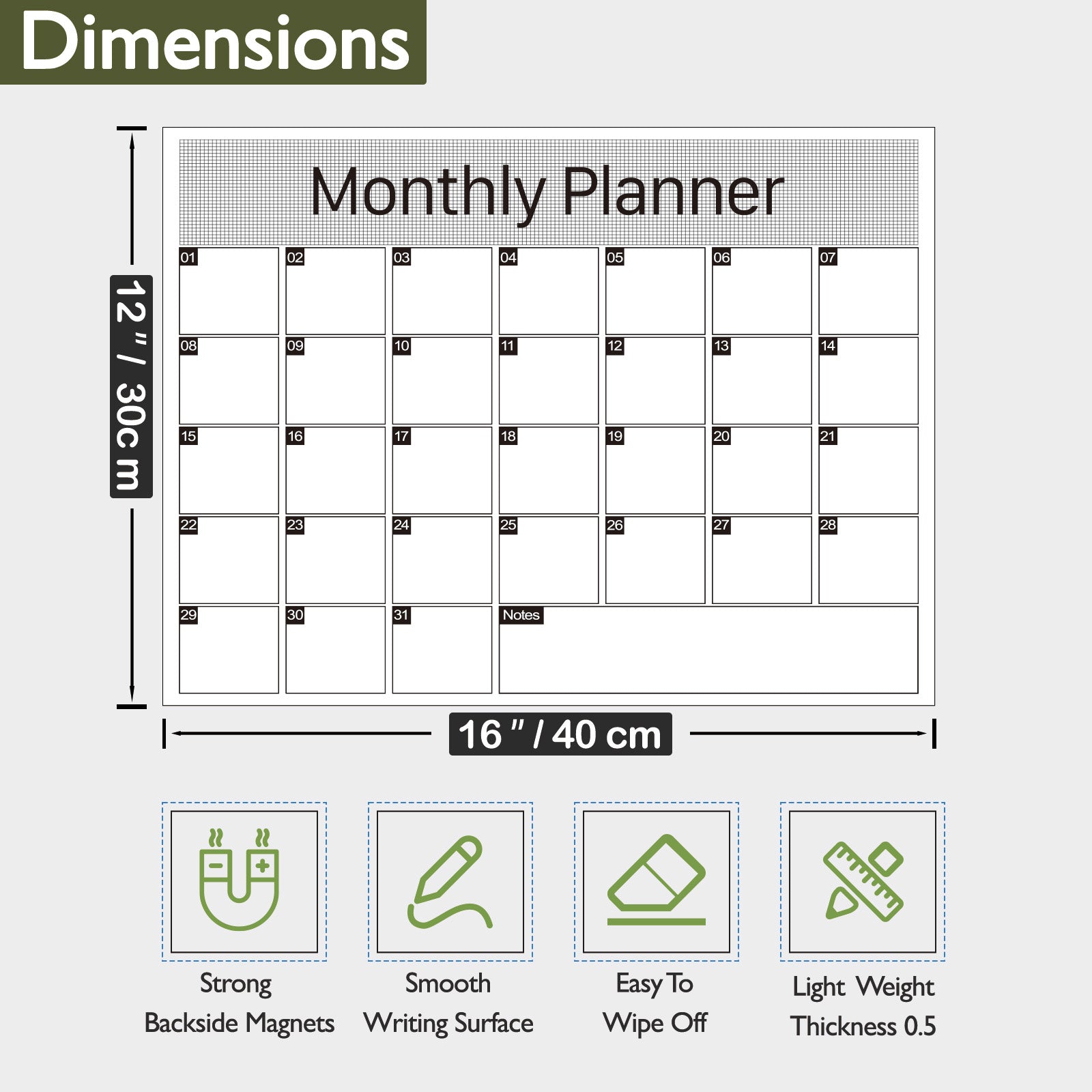 Fridge Calendar Magnetic Dry Erase Calendar Whiteboard Calendar, Meal Planner for Refrigerator,16 x 12 Inches (Monthly Planner)