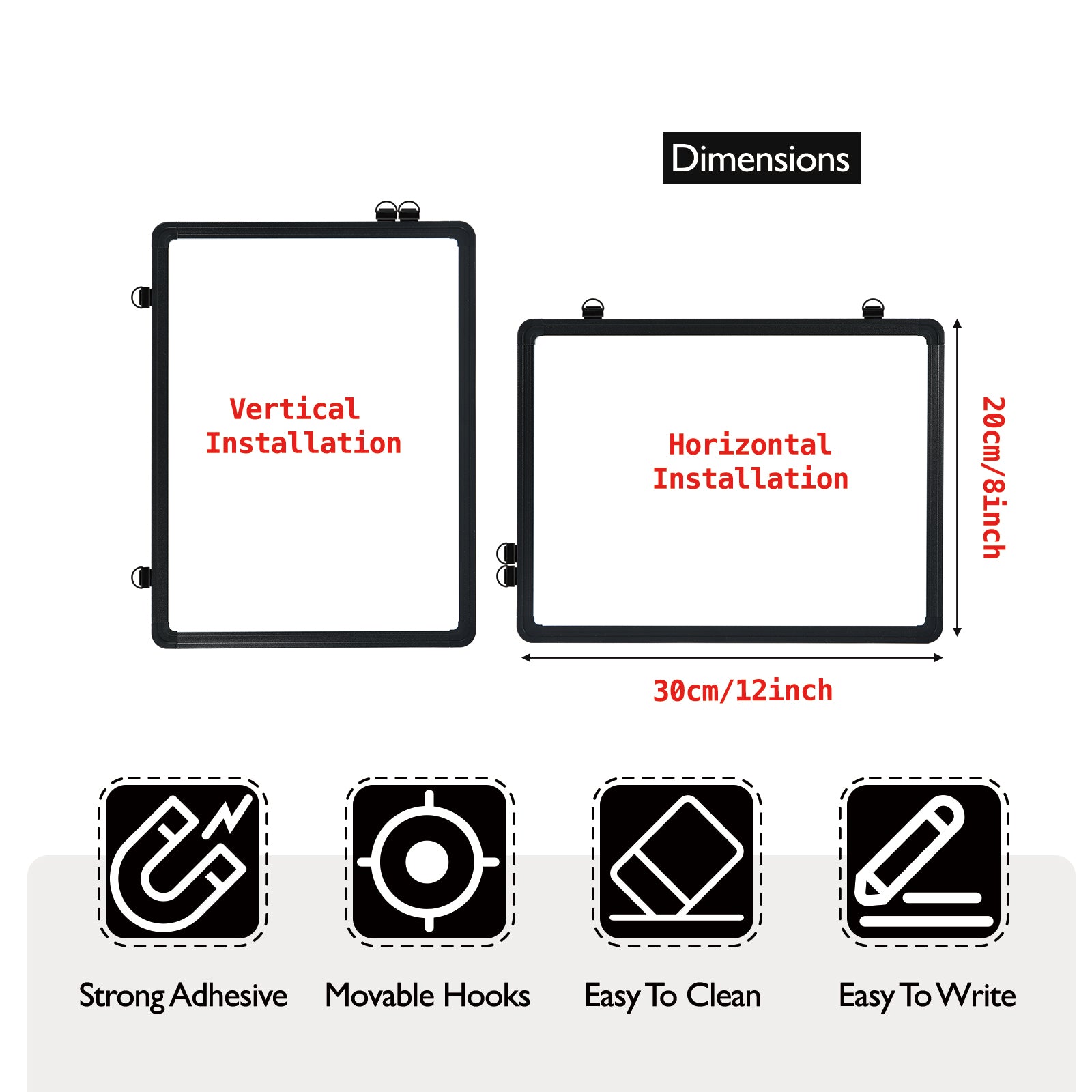 Dry Erase White Board 12" x 16" Magnetic Hanging Whiteboard for Wall Portable Mini Double Sided Easel Hold in Hand for Kids Drawing, Kitchen Grocery List, Memo Board