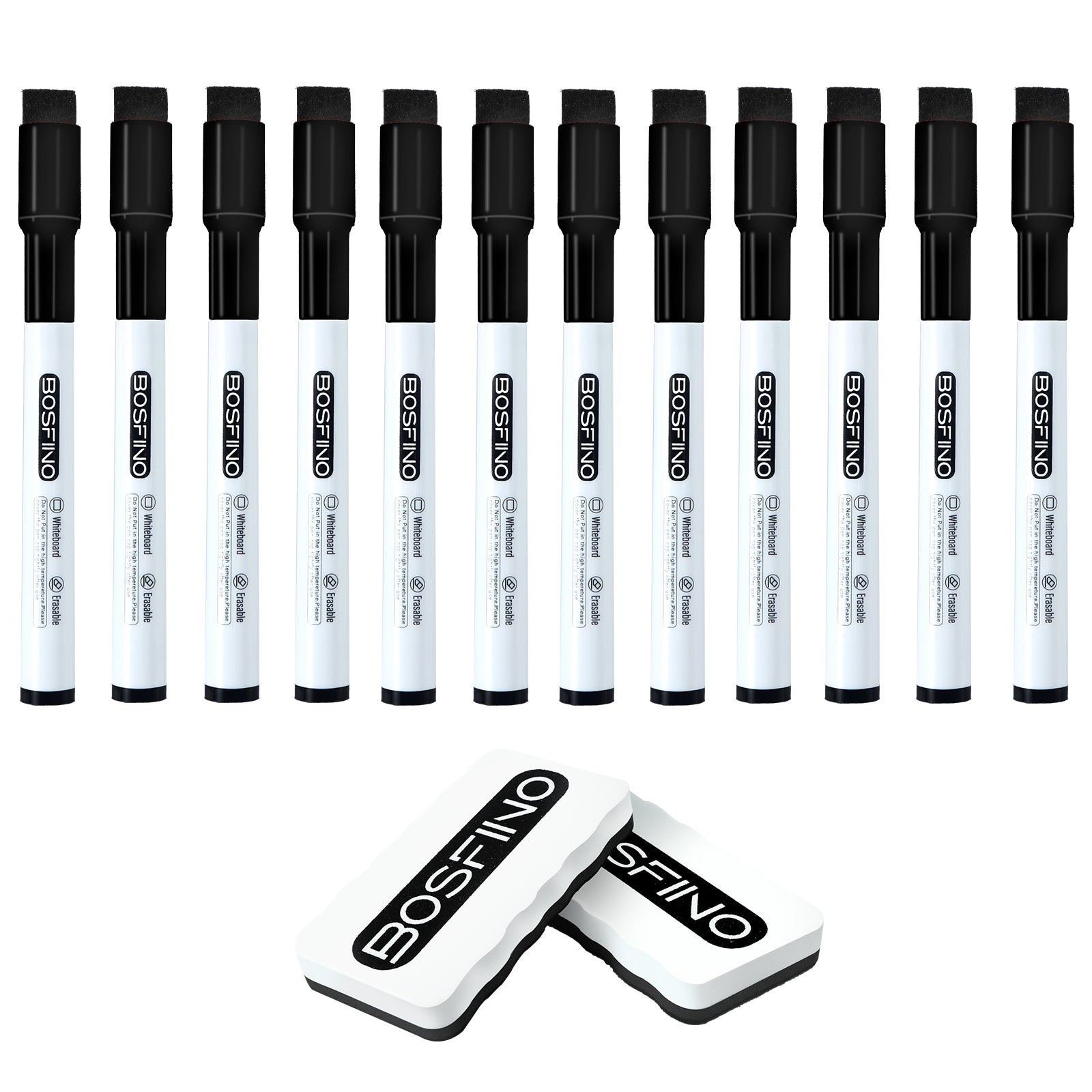 Dry Erase Markers, 12 Pcs Black Magnetic Whiteboard Markers with Erase, Fine Point Dry Erase Markers Perfect For Writing on Whiteboards, Dry Erase Boards