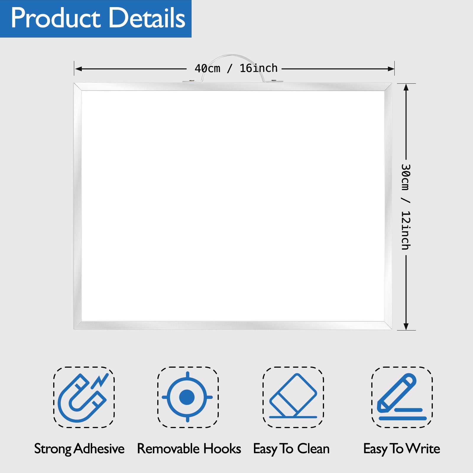 BOSFINO Double-Sided Magnetic Dry Erase Board with a Handle, Silver Aluminum Framed Whiteboard, Portable whiteboard for to Do List, Drawing, School, Home, Office (30cm x 40cm, Silver)