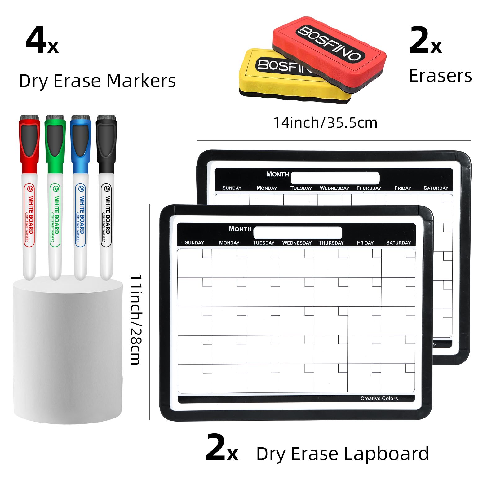 BOSFINO 2 Pack Magnetic Whiteboard Calendar, Monthly Planner, White Board Planner for Home, Office, with 4 Marker and 2 Eraser