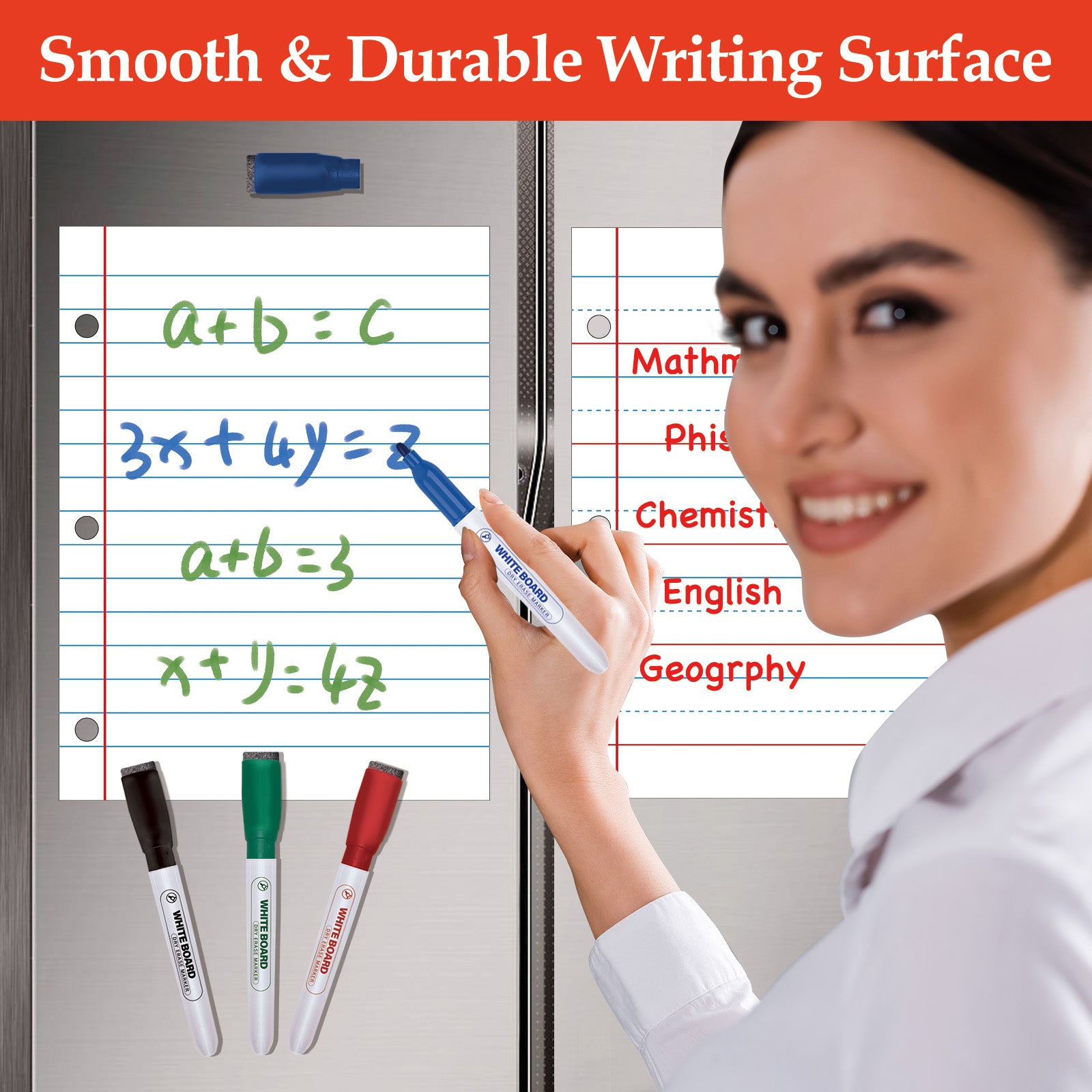 2 Pack Dry Erase Whiteboard for Fridge, Magnetic Lined Whiteboard Sheet for Refrigerator, Meal Planner/Grocery List/Teaching Assignments for Home, Kitchen 40cm x 30cm (Lined 2 Pack)