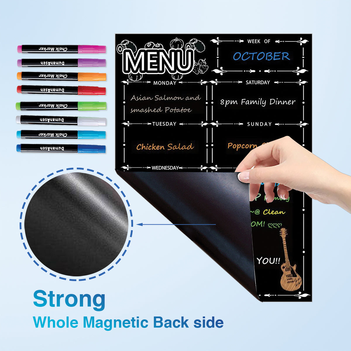 BOSFINO Magnetic Fridge Calendar, Meal Planner, Dry Eraser Weekly Menu Board - 16" x 12" inches - Includes 8 Colourful Pens