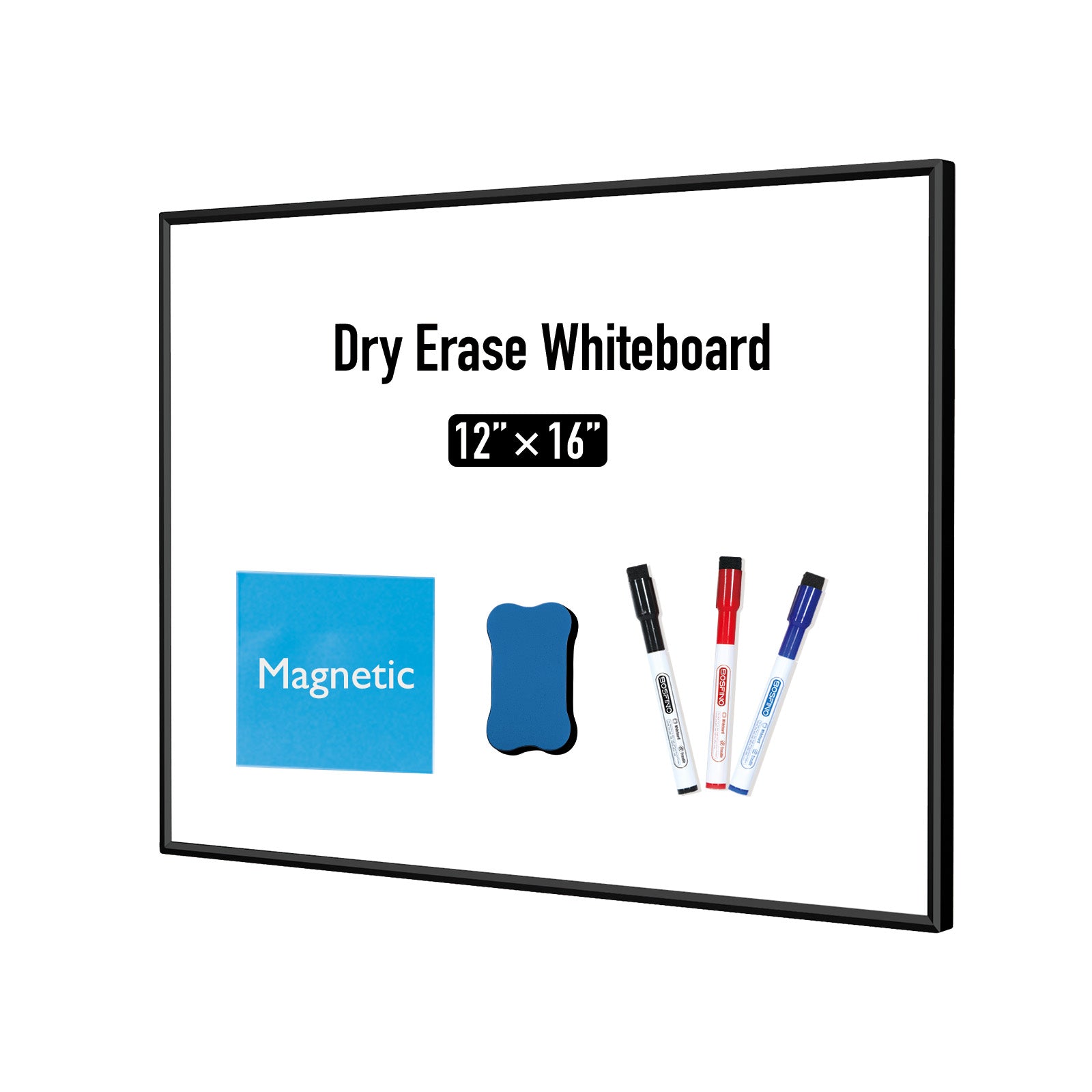 BOSFINO Double-Sided Magnetic Dry Erase Board with a Handle, Black Aluminum Framed Whiteboard, Portable whiteboard for to Do List, Drawing, School, Home, Office (30cm x 40cm, Black)