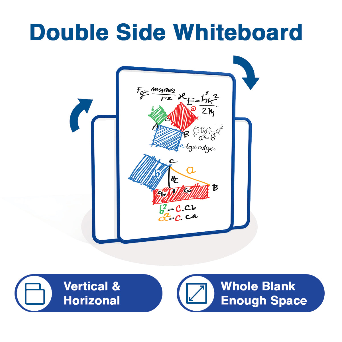 Dry Erase Whiteboard, BOSFINO Double Sided White Board with Dry Erase Pens and Eraser for Children or School, Home, Office, Remote Learning (Blue, 30cm*21cm)