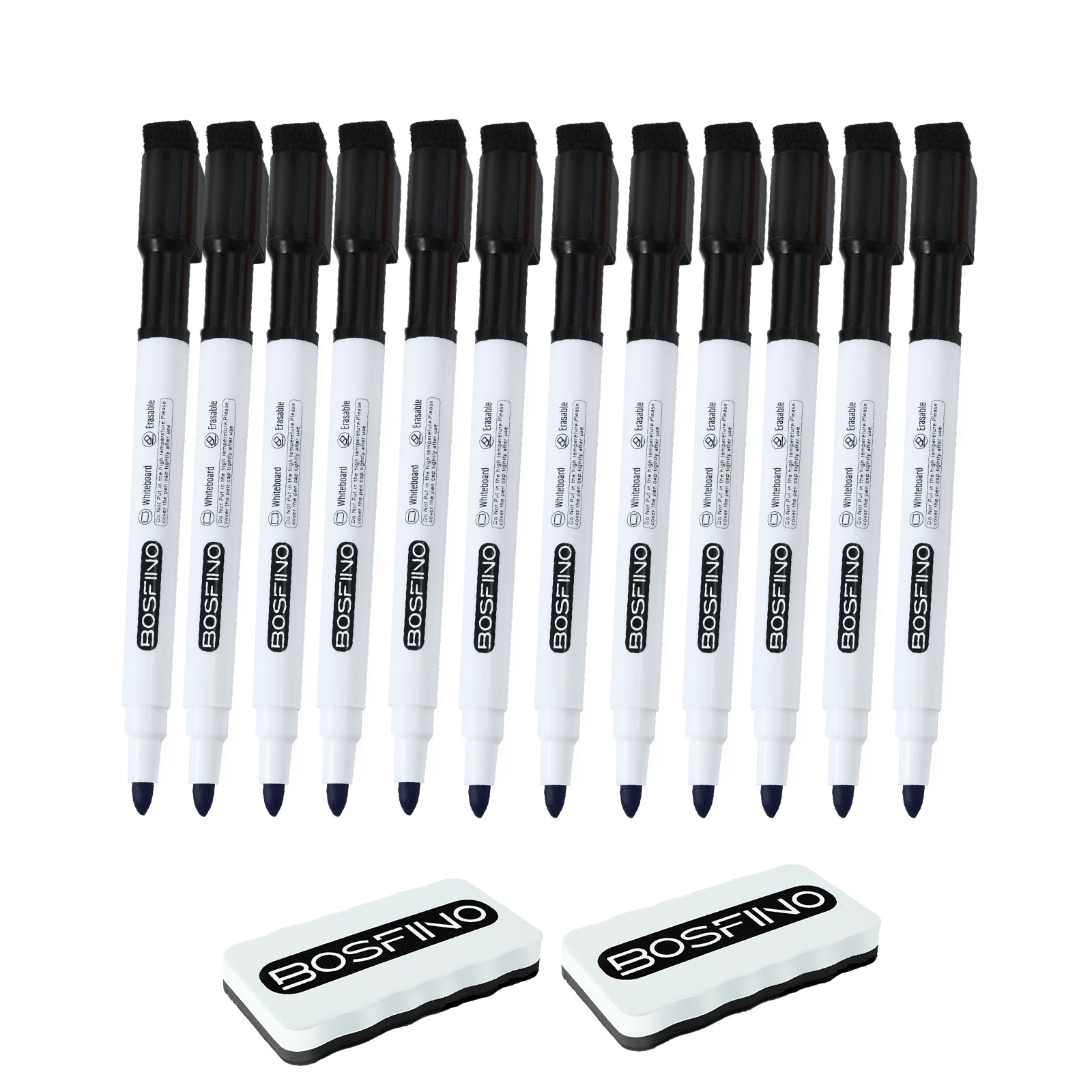 Dry Erase Markers, 12 Pcs Black Magnetic Whiteboard Markers with Erase, Fine Point Dry Erase Markers Perfect For Writing on Whiteboards, Dry Erase Boards