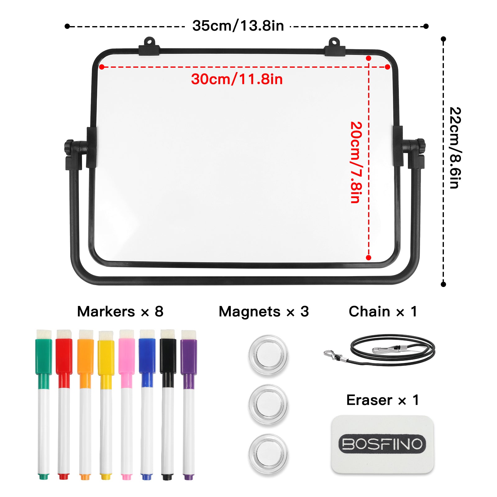 BOSFINO Magnetic Dry Erase Board with Stand,12''x8'' Dry Erase White Boards, Magnetic Desktop Tabletop Whiteboard, Portable Double-Sided White Board Easel for Drawimg, Home, School, Office