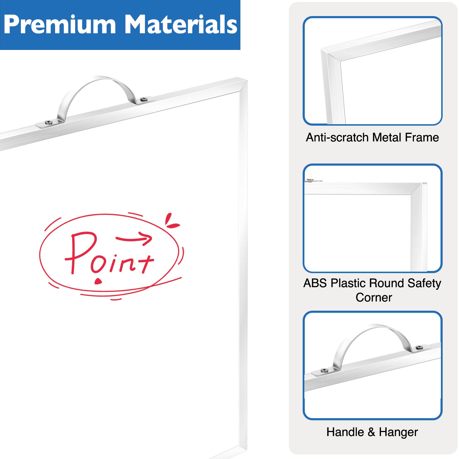 BOSFINO Double-Sided Magnetic Dry Erase Board with a Handle, Silver Aluminum Framed Whiteboard, Portable whiteboard for to Do List, Drawing, School, Home, Office (30cm x 40cm, Silver)