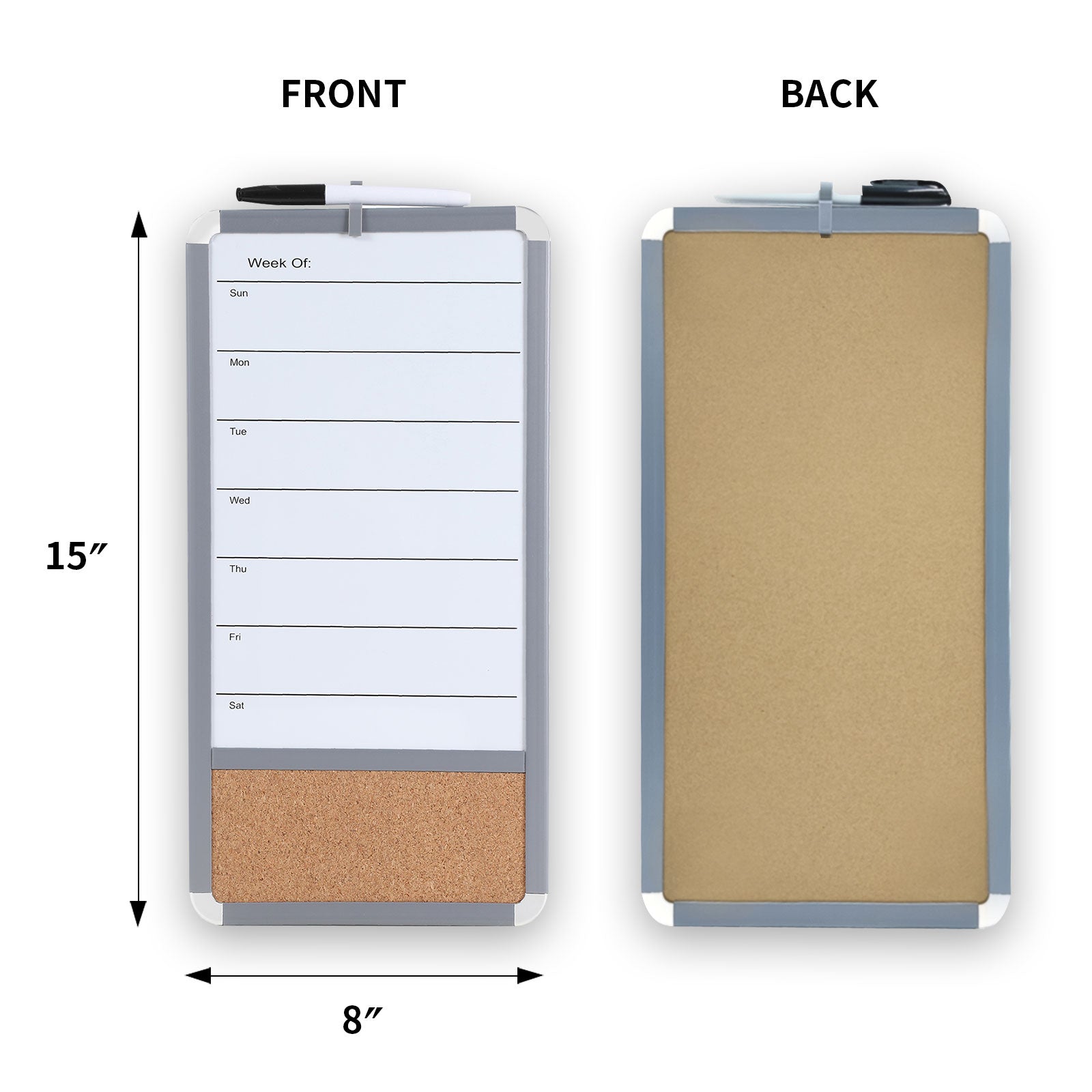 BOSFINO Weekly Planner Dry Erase Whiteboard for Fridge, 17"x9" Magnetic Cork Board/Combination Board for Wall, Suitable for Home, School, Office