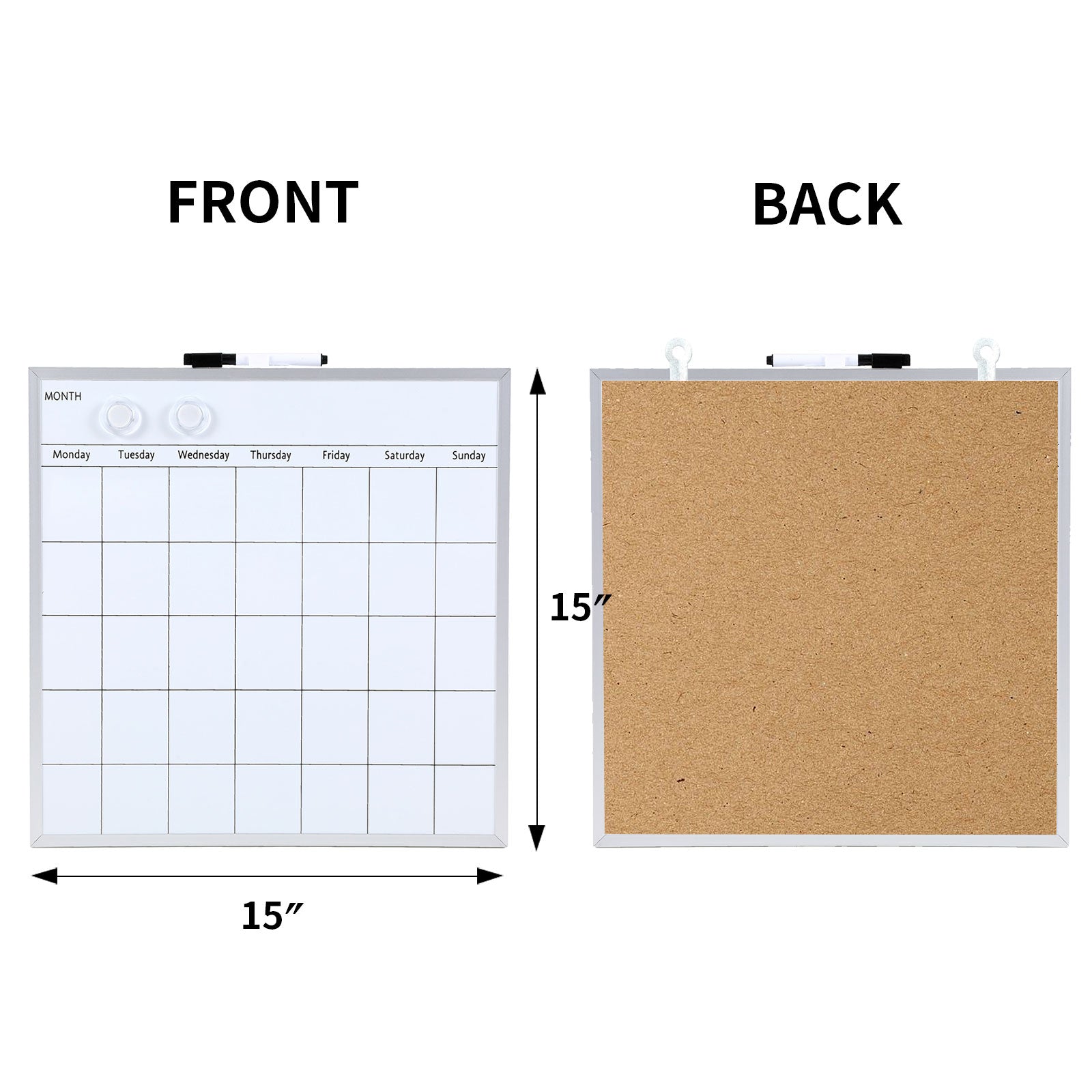 Monthly Calendar Board, Dry Erase Whiteboard, Magnetic Hanging Whiteboard, Portable White Board,Suitable for Home, School,Office, Aluminum Frame(15"x15" inch)