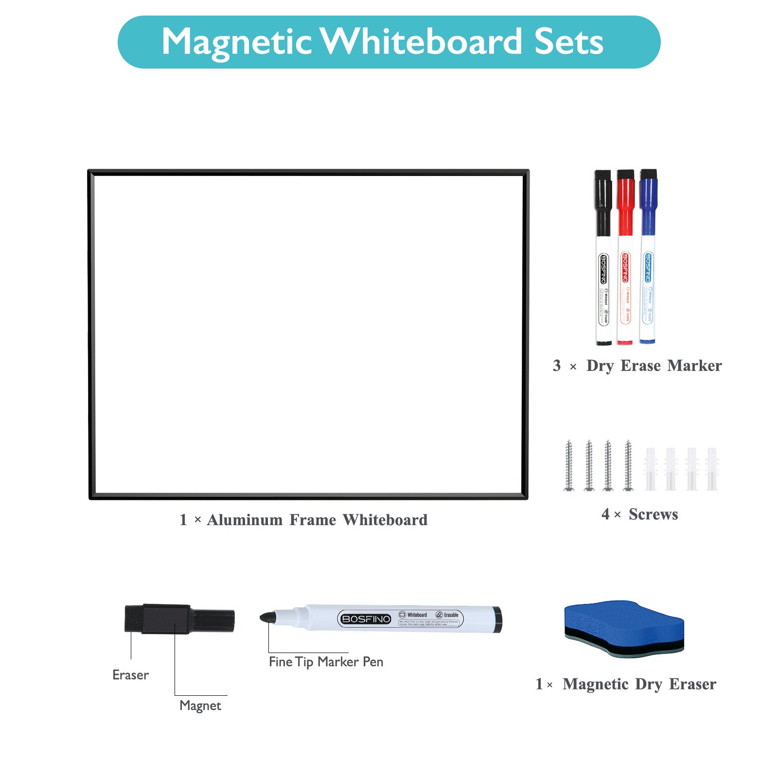 BOSFINO Double-Sided Magnetic Dry Erase Board with a Handle, Black Aluminum Framed Whiteboard, Portable whiteboard for to Do List, Drawing, School, Home, Office (30cm x 40cm, Black)