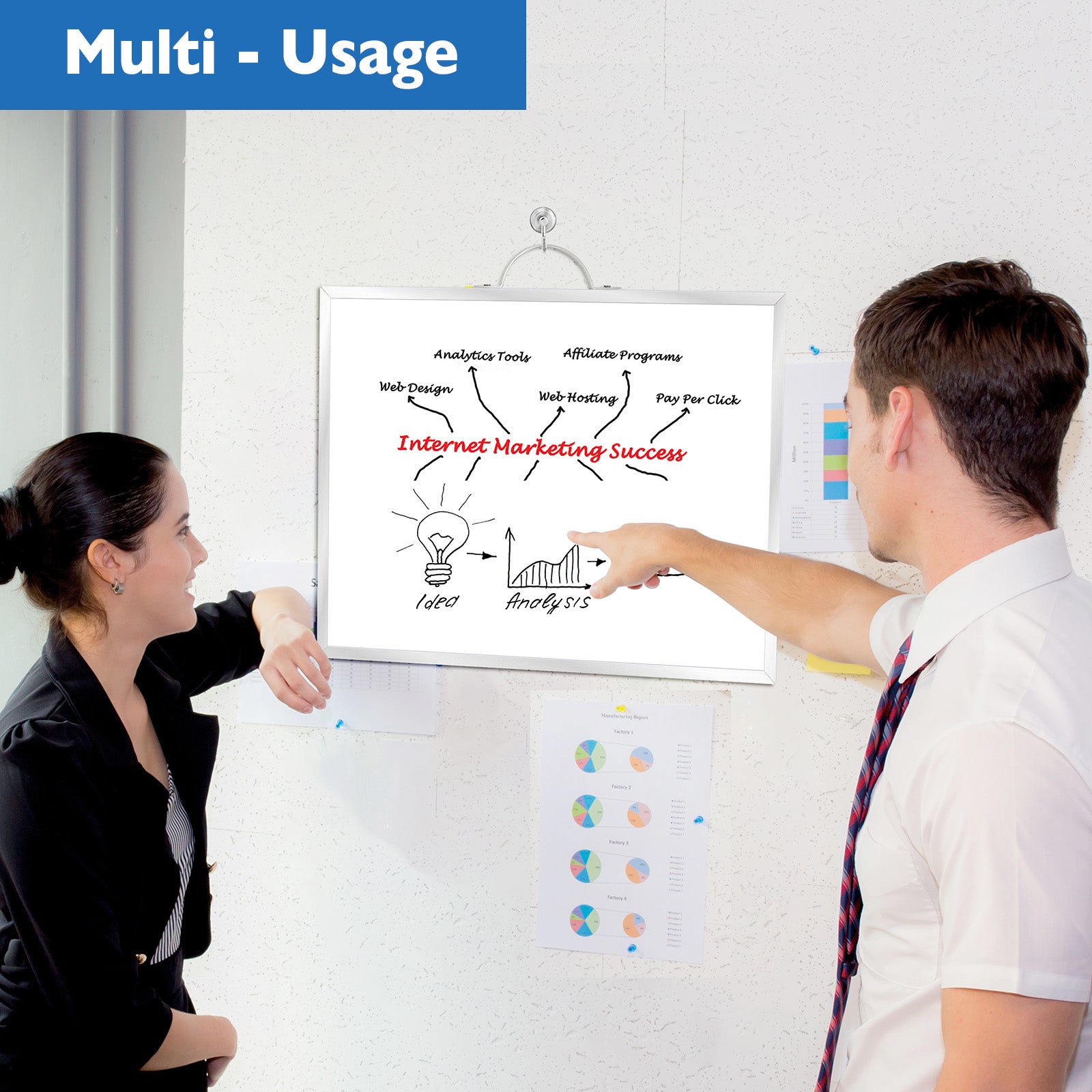 BOSFINO Double-Sided Magnetic Dry Erase Board with a Handle, Silver Aluminum Framed Whiteboard, Portable whiteboard for to Do List, Drawing, School, Home, Office (30cm x 40cm, Silver)