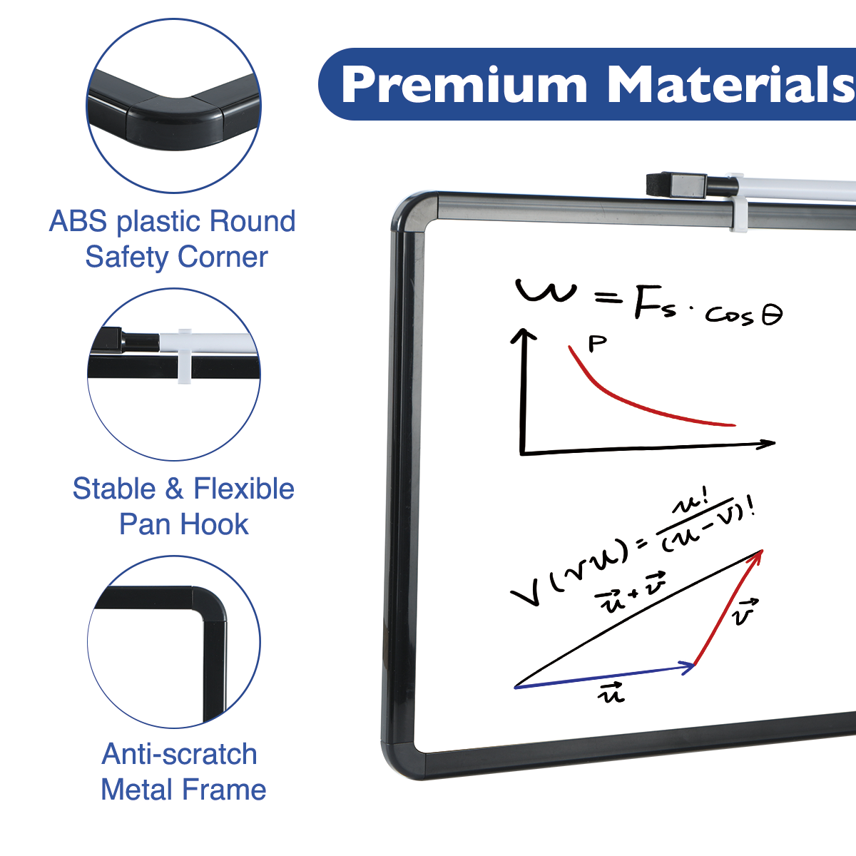 BOSFINO Dry Erase Whiteboard, A3 Size Magnetic White Board with 8 Marker, Black Frame (40cm x 30cm)