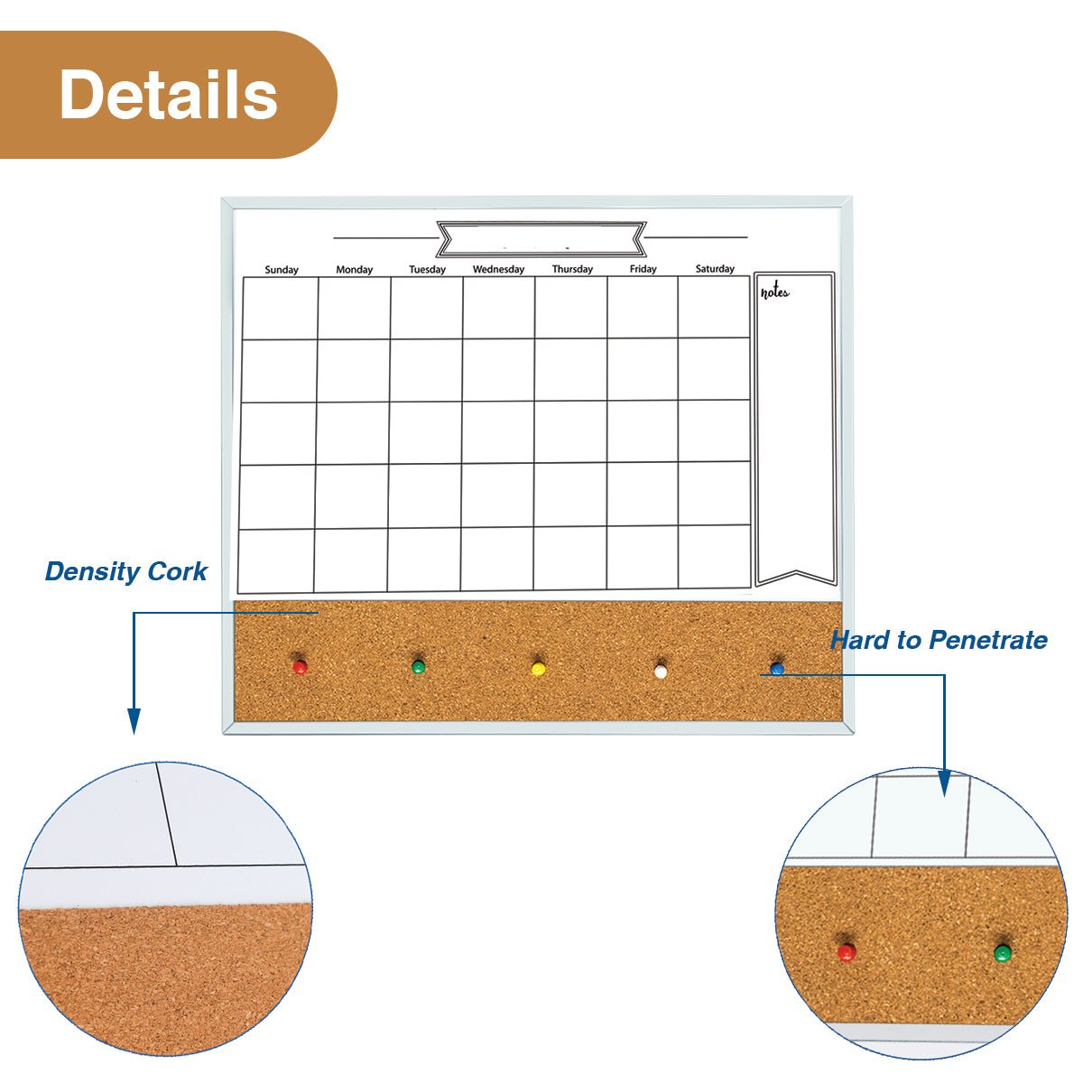 BOSFINO Monthly Calendar Dry Erase Whiteboard for Wall, 17.7"x20.8" Magnetic Board/Cork Board, Combination Board for Home, School, Office, Aluminum Frame