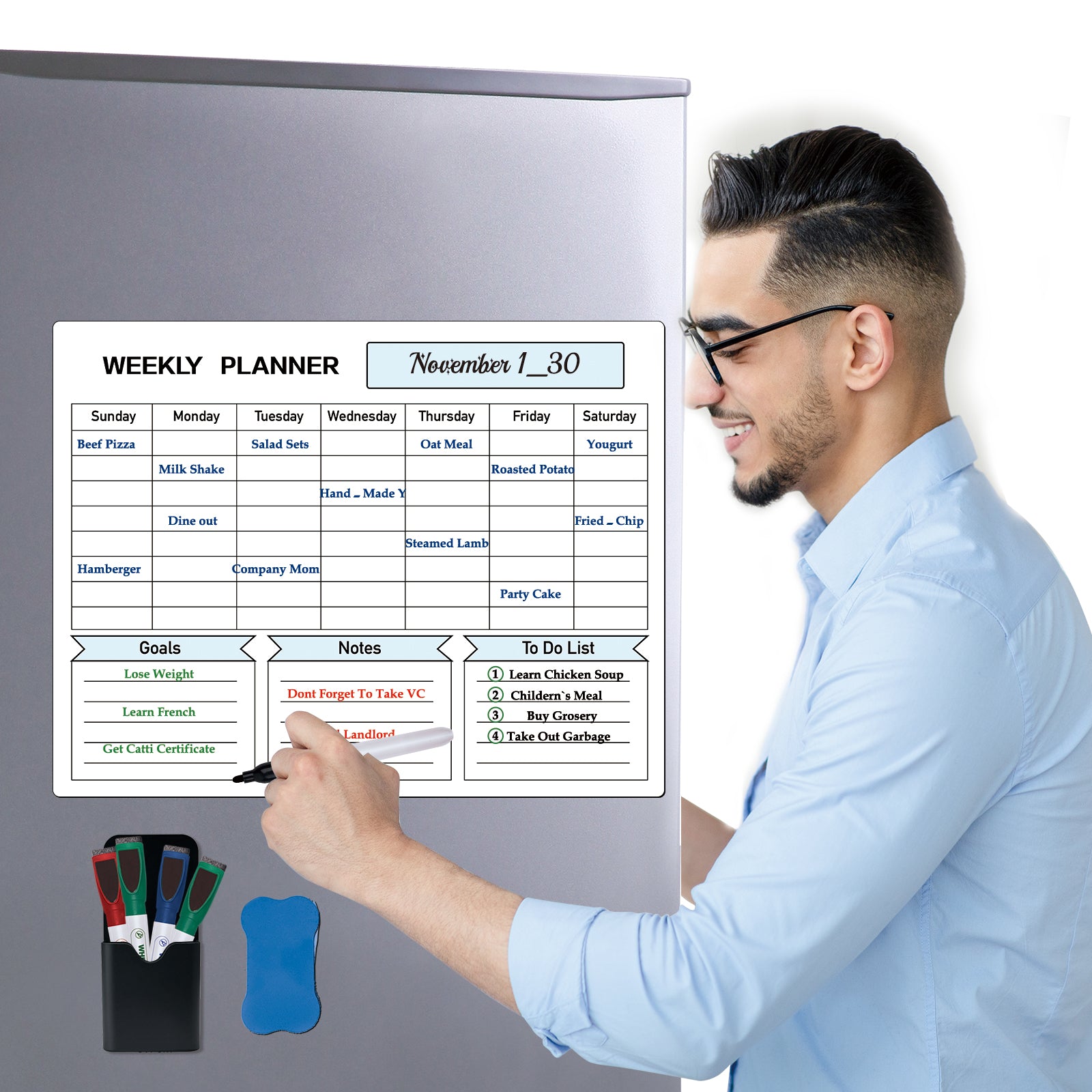 Fridge Calendar Magnetic Dry Erase Calendar Whiteboard Calendar, Meal Planner for Refrigerator,16 x 12 Inches (Monthly Planner)