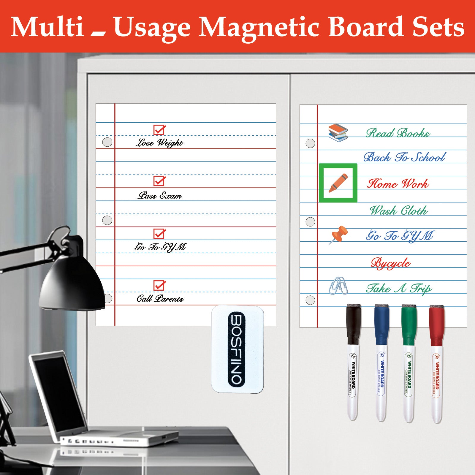 2 Pack Dry Erase Whiteboard for Fridge, Magnetic Lined Whiteboard Sheet for Refrigerator, Meal Planner/Grocery List/Teaching Assignments for Home, Kitchen 40cm x 30cm (Lined 2 Pack)