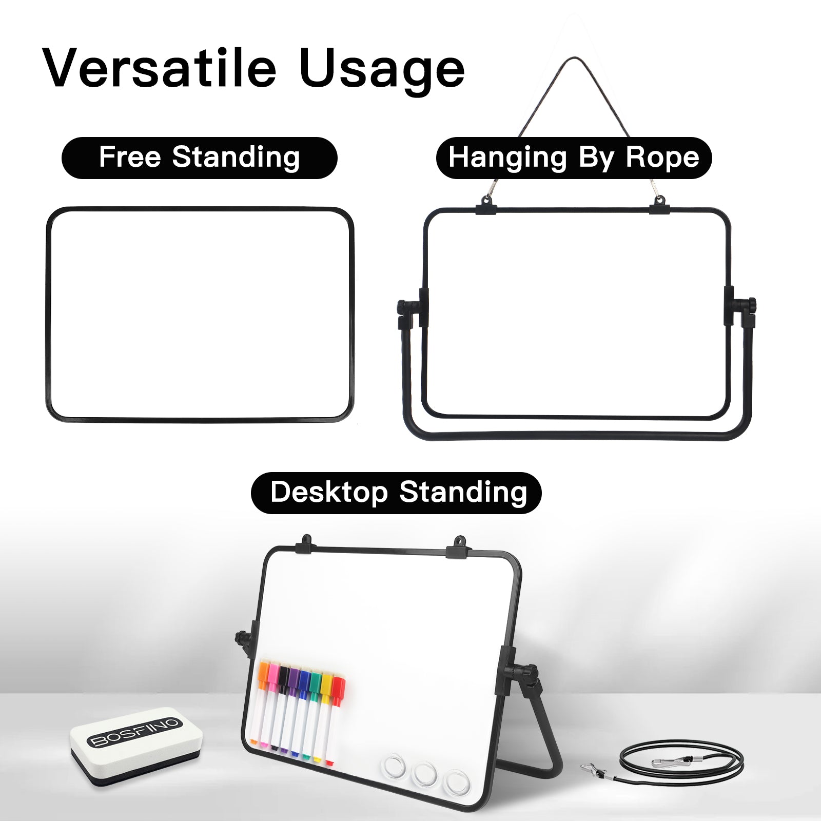 BOSFINO Magnetic Dry Erase Board with Stand,12''x8'' Dry Erase White Boards, Magnetic Desktop Tabletop Whiteboard, Portable Double-Sided White Board Easel for Drawimg, Home, School, Office