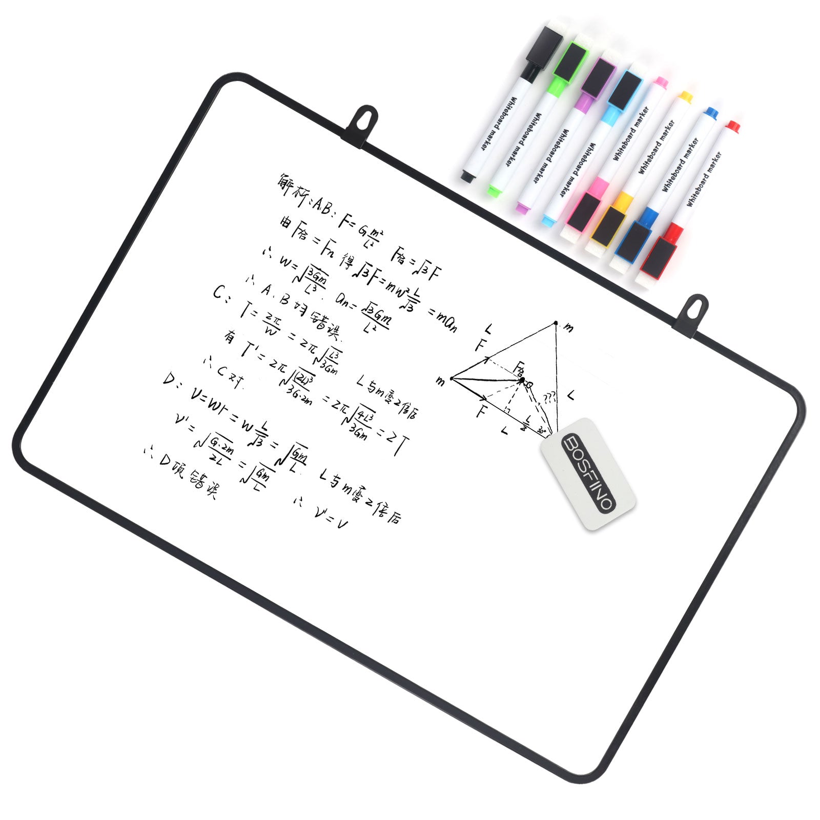 Dry Erase Whiteboard, BOSFINO 24 x 16 Inch Double Sided White Board with Dry Erase Pens and Eraser for Children or School, Home, Office, Remote Learning (Black, 60cm*40cm)