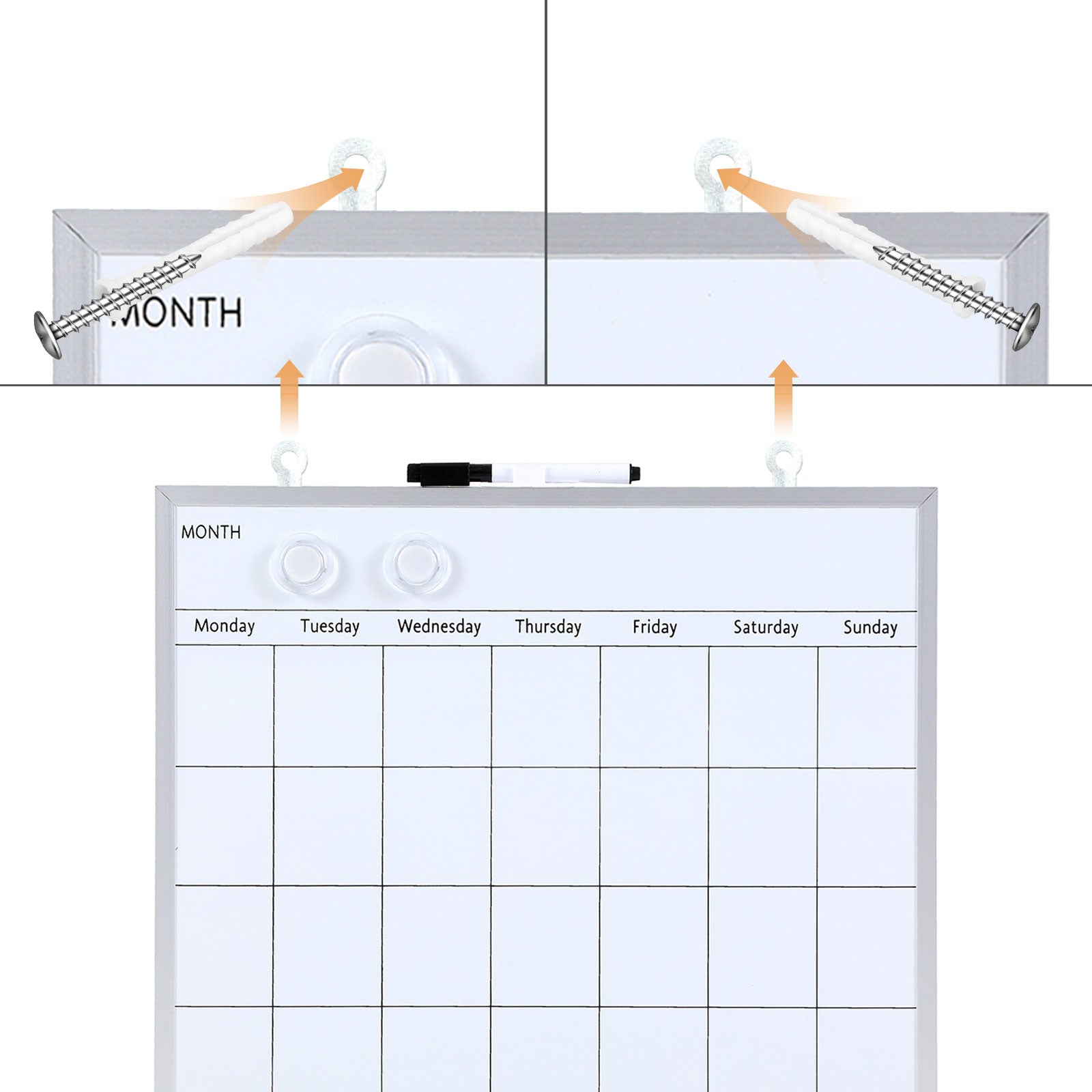 Monthly Calendar Board, Dry Erase Whiteboard, Magnetic Hanging Whiteboard, Portable White Board,Suitable for Home, School,Office, Aluminum Frame(15"x15" inch)