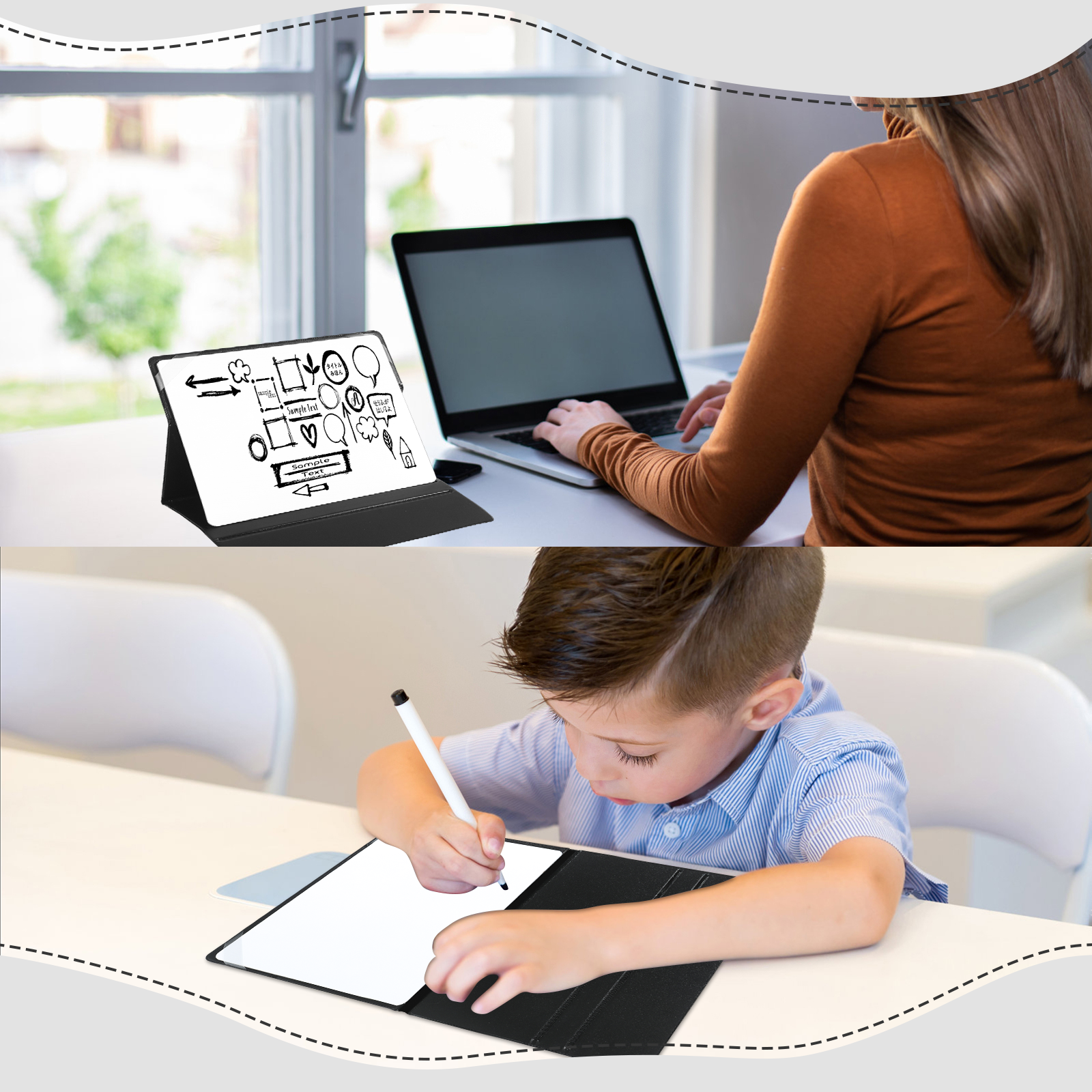 Small Dry Erase Board, DumanAsen 2 Pack Desktop Whiteboard with Stand, Portable Small White Board with PU Cover Case for Office, Home, School - 33cm x 23.5cm