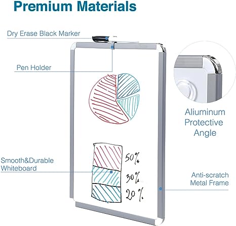 BOSFINO Small Dry Erase Whiteboard for Fridge, 17"x11" Magnetic Dry Erase Board for Wall, Protective Angle with Plastic Frame Suitable for Home, School