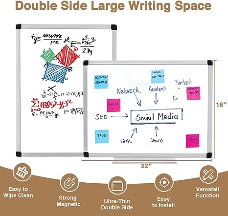 BOSFINO Large Dry Erase Whiteboard, 16"x24" Magnetic Dry Erase White Board for Wall, Portable Aluminum Frame Whiteboard for Office, Home, Kitchen, School (Sliver)