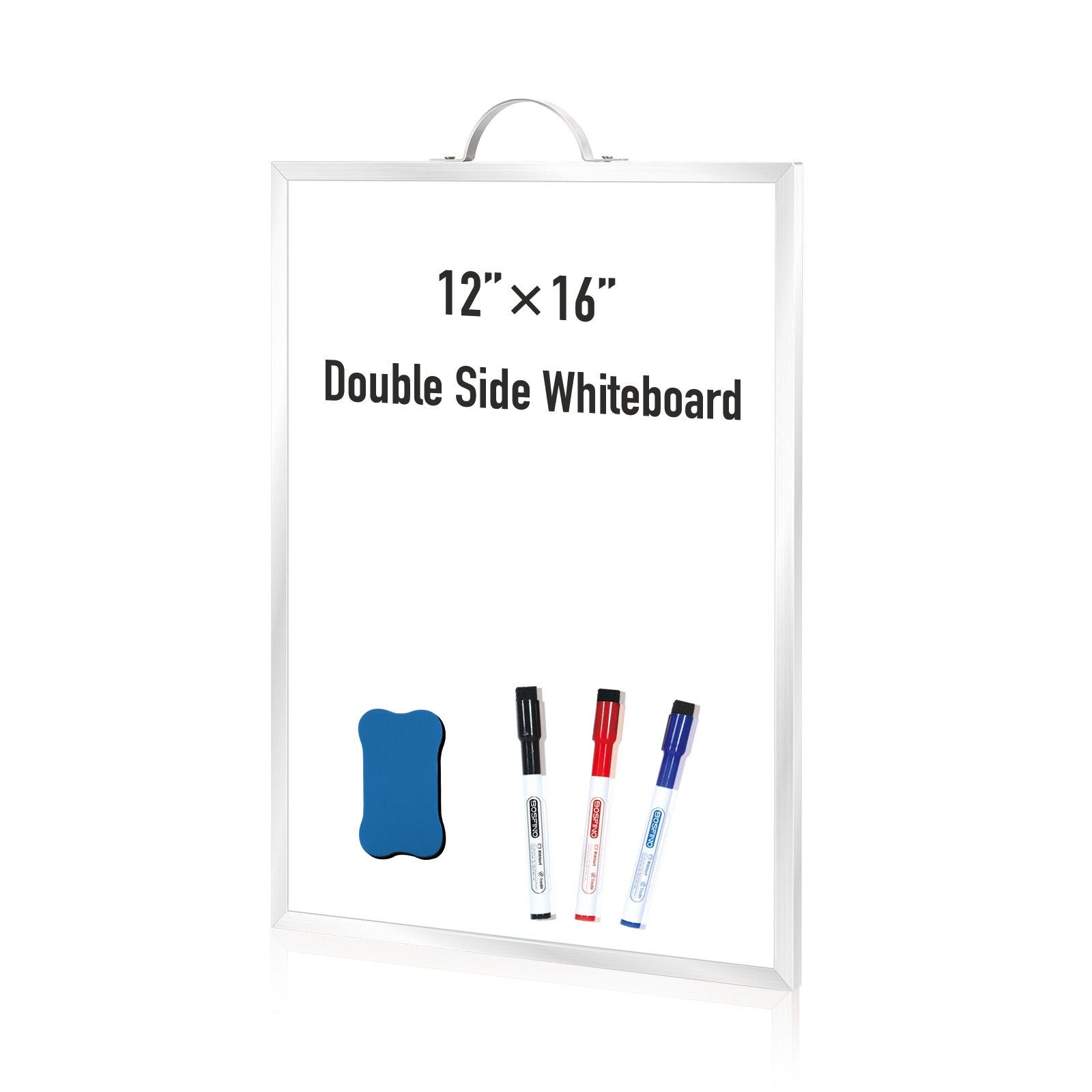 BOSFINO Double-Sided Magnetic Dry Erase Board with a Handle, Silver Aluminum Framed Whiteboard, Portable whiteboard for to Do List, Drawing, School, Home, Office (30cm x 40cm, Silver)