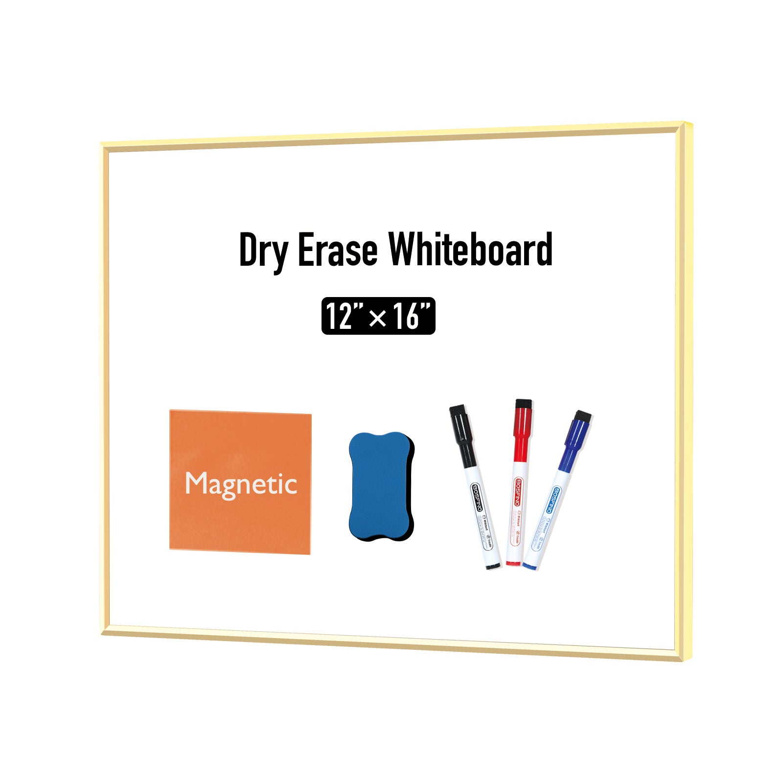 BOSFINO Double-Sided Magnetic Dry Erase Board with a Handle, Gold Aluminum Framed Whiteboard, Portable whiteboard for to Do List, Drawing, School, Home, Office (30cm x 40cm, Gold)