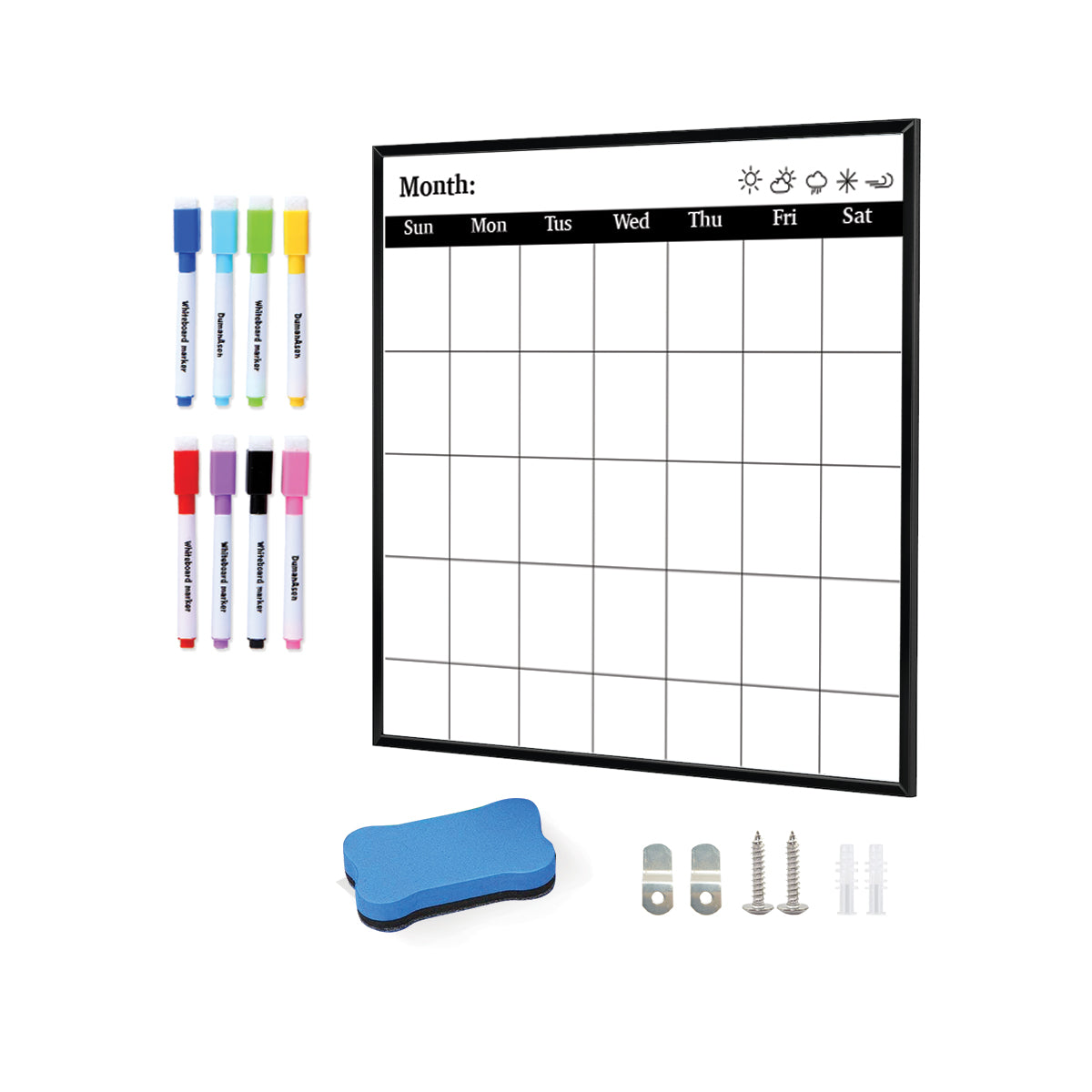 BOSFINO Monthly Calendar Dry Erase Whiteboard for Wall, 16"x16" Magnetic Haing Board with Black Aluminum Frame, Perfect for Home, School,Office