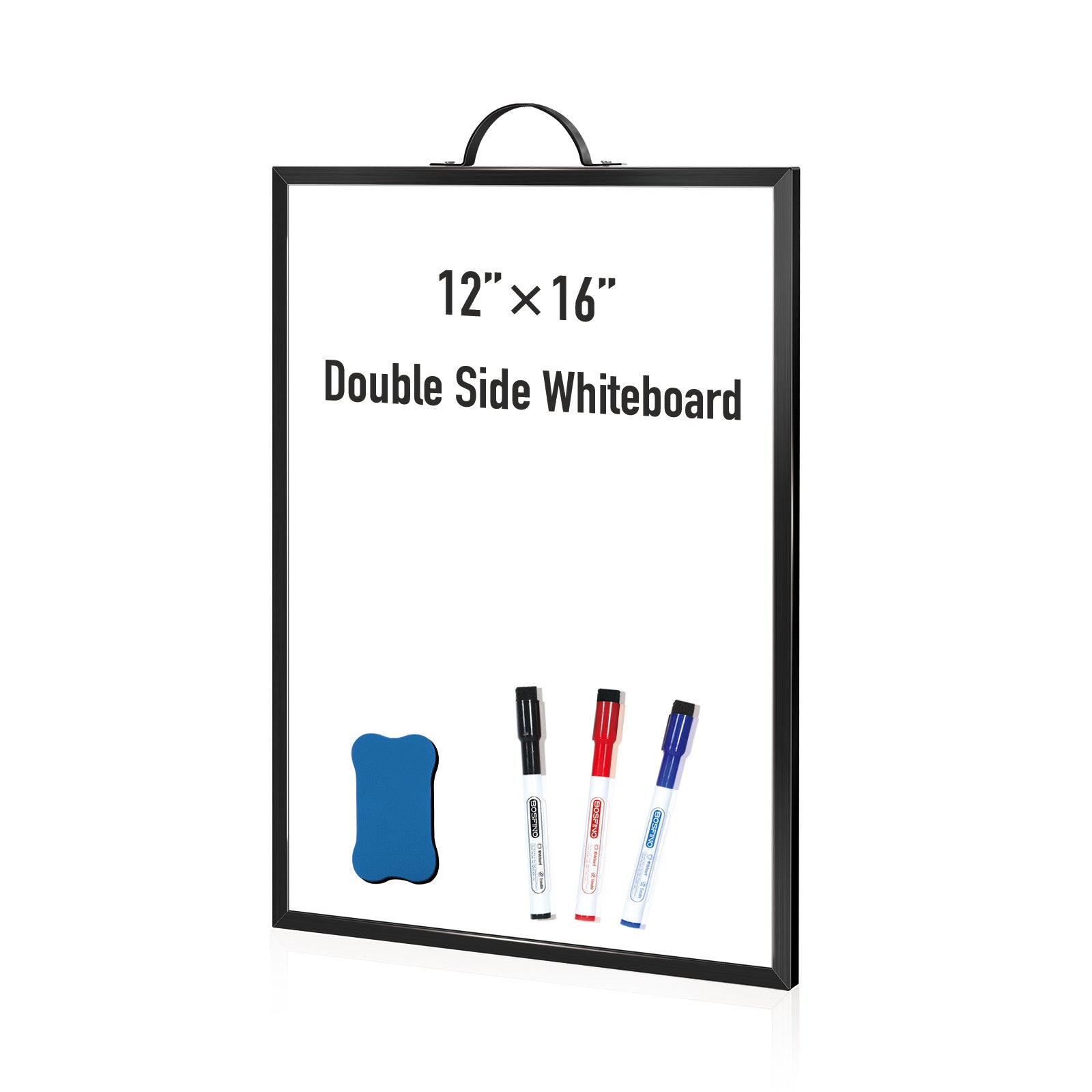 Double-Sided Magnetic Dry Erase Board with a Handle, Black Aluminum Framed Whiteboard, Portable whiteboard for to Do List, Drawing, School, Home, Office (30cm x 40cm, Black)