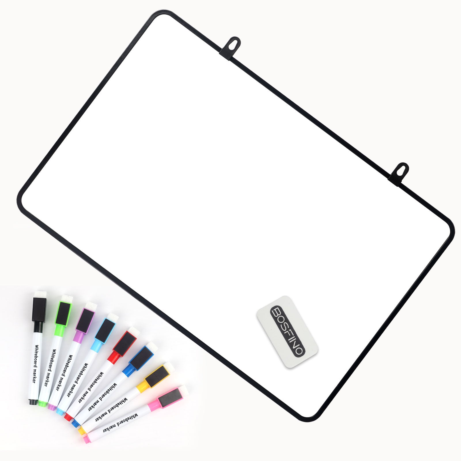 Dry Erase Whiteboard, BOSFINO 24 x 16 Inch Double Sided White Board with Dry Erase Pens and Eraser for Children or School, Home, Office, Remote Learning (Black, 60cm*40cm)