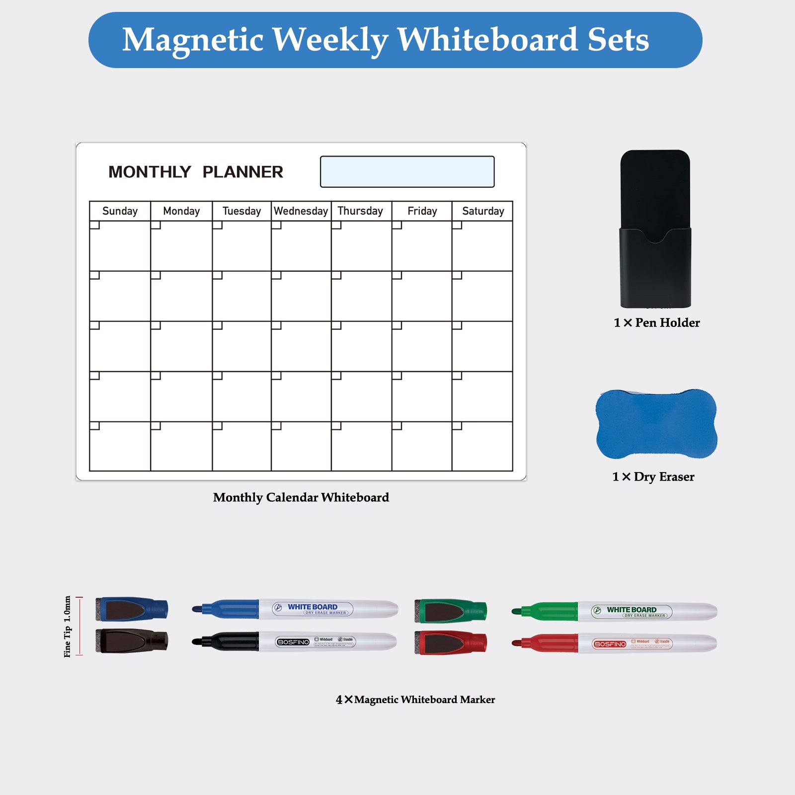 Fridge Calendar Magnetic Dry Erase Calendar Whiteboard Calendar, Meal Planner for Refrigerator,16 x 12 Inches (Monthly Planner)