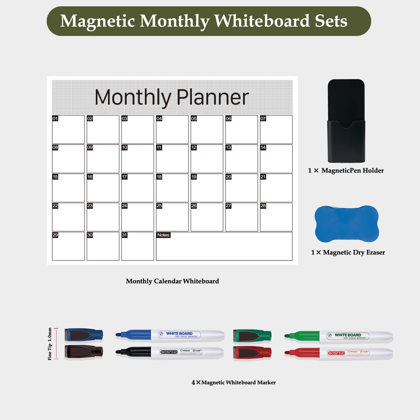 Fridge Calendar Magnetic Dry Erase Calendar Whiteboard Calendar, Meal Planner for Refrigerator,16 x 12 Inches (Monthly Planner)