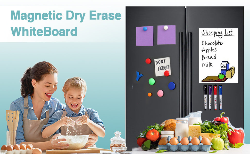 BOSFINO Magnetic Dry Erase Whiteboard for Fridge, 16" x 12" Menu Board/Meal Planner for Refrigerator, with Stain Resistant Technology, Include 4 Markers