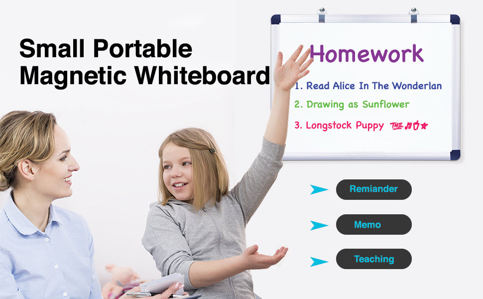 BOSFINO Ultra-Thin Double-Sided Whiteboard, 16"x12" Magnetic Dry Erase Whiteboard for Wall, Protective Angle with Aluminum Frame,Perfect for School, Home, Office