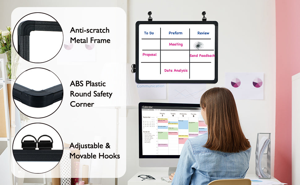 Dry Erase White Board 12" x 16" Magnetic Hanging Whiteboard for Wall Portable Mini Double Sided Easel Hold in Hand for Kids Drawing, Kitchen Grocery List, Memo Board