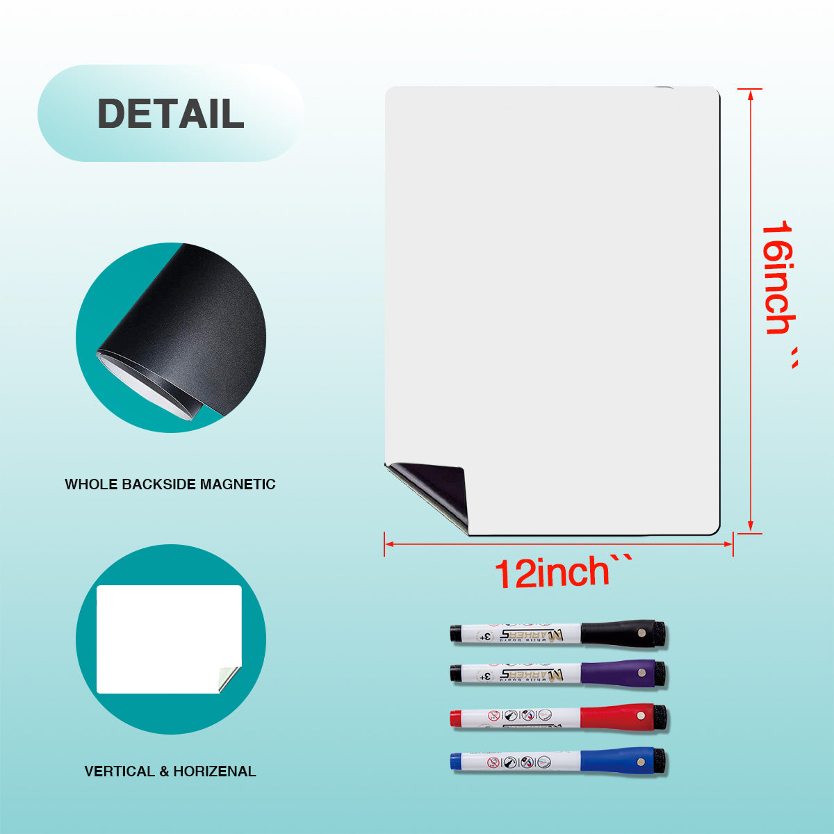 BOSFINO Magnetic Dry Erase Whiteboard for Fridge, 16" x 12" Menu Board/Meal Planner for Refrigerator, with Stain Resistant Technology, Include 4 Markers