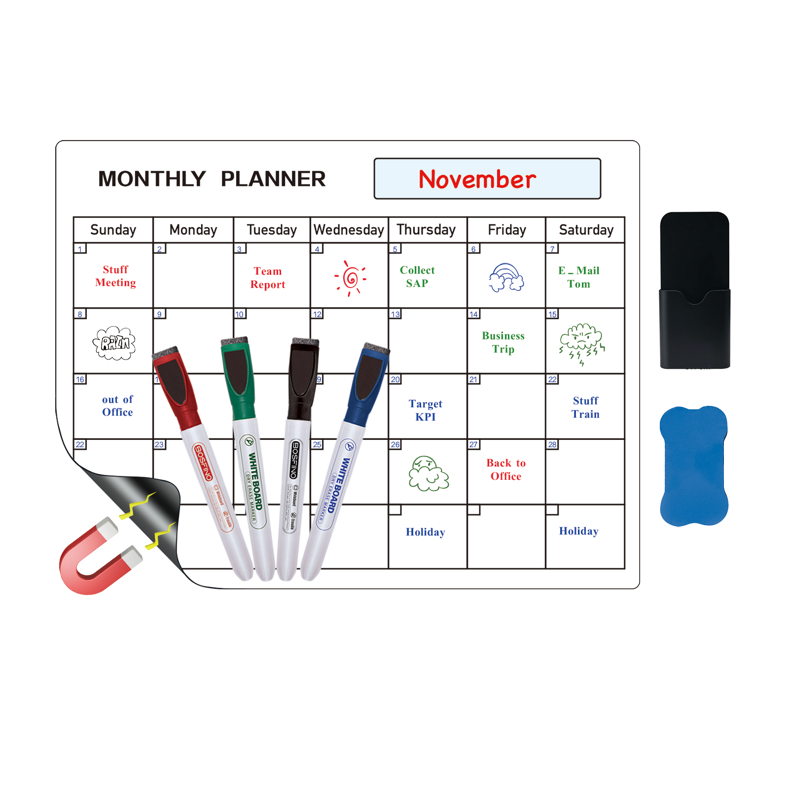 Fridge Calendar Magnetic Dry Erase Calendar Whiteboard Calendar, Meal Planner for Refrigerator,16 x 12 Inches (Monthly Planner)