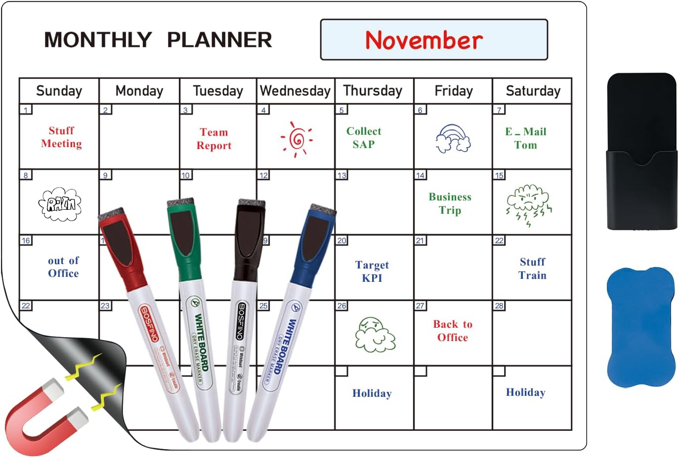 Fridge Calendar Magnetic Dry Erase Calendar Whiteboard Calendar, Meal Planner for Refrigerator,16 x 12 Inches (Monthly Planner)