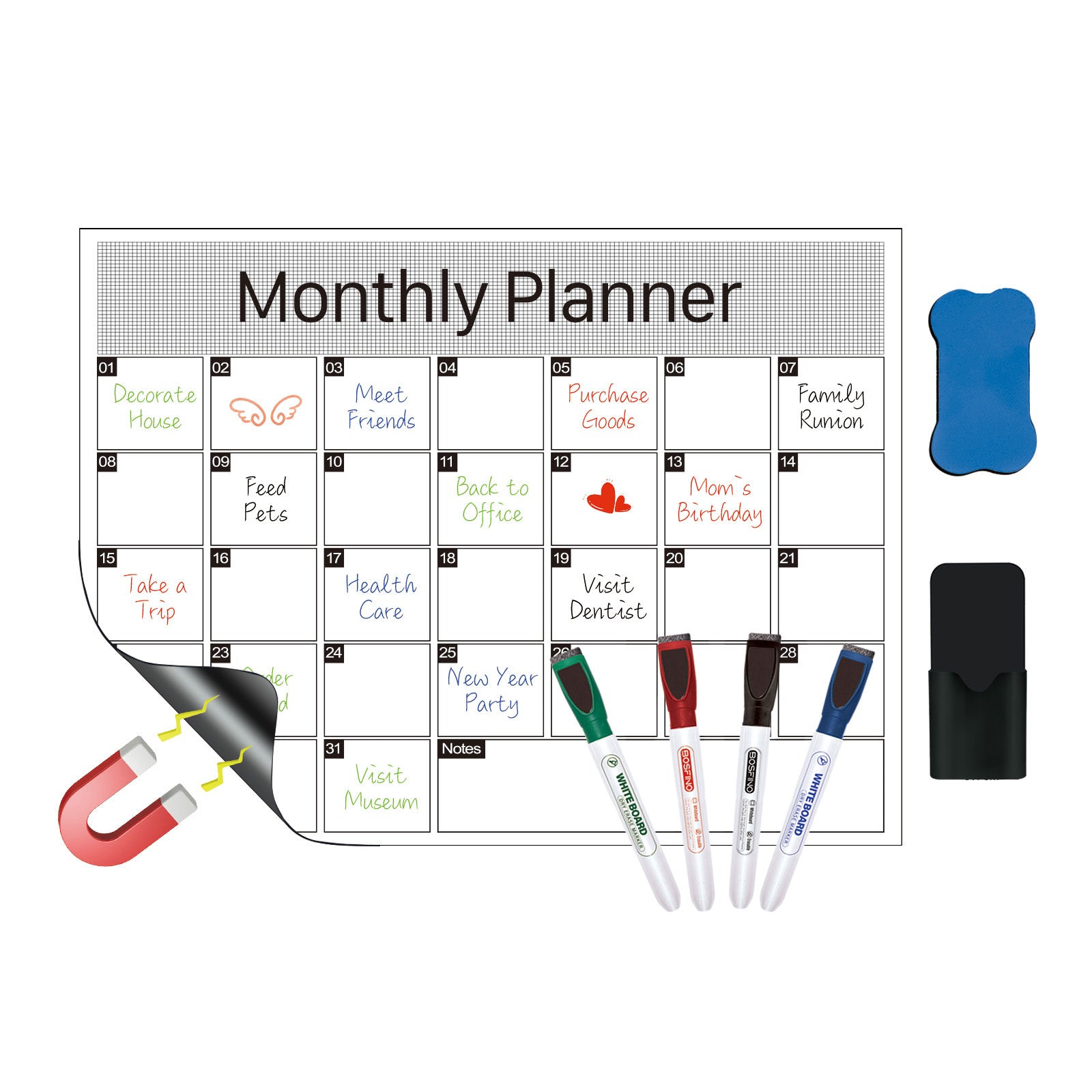 Fridge Calendar Magnetic Dry Erase Calendar Whiteboard Calendar, Meal Planner for Refrigerator,16 x 12 Inches (Monthly Planner)