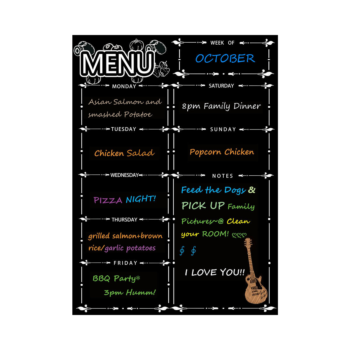 Fridge Dry Erase Board Calendar, BOSFINO Magnetic Refrigerator Dry Eraser Weekly Menu Meal Planner Family Calendar Organiser 16" x 12" Weekly Menu Planner with Grocery List and Notes (Black)