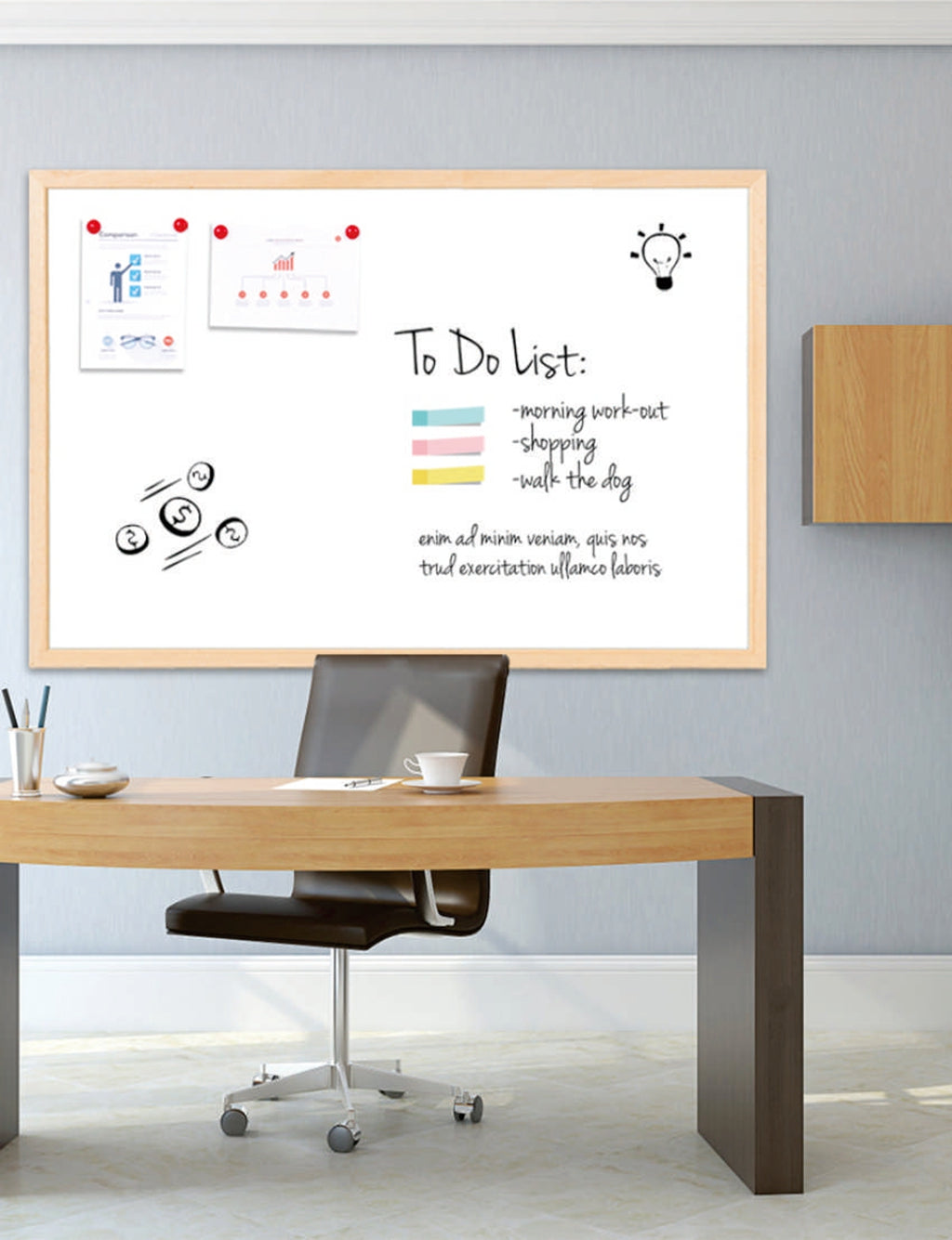 BOSFINO Double Sided Dry Erase Whiteboard (30cm x 40cm, Wooden Frame